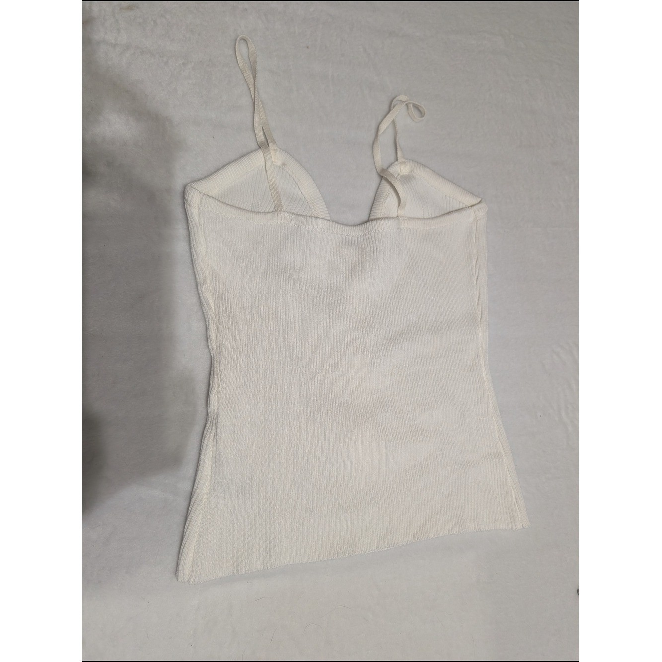 White Ribbed Knit Cami with Gold Accent Buttons SizeM Old money