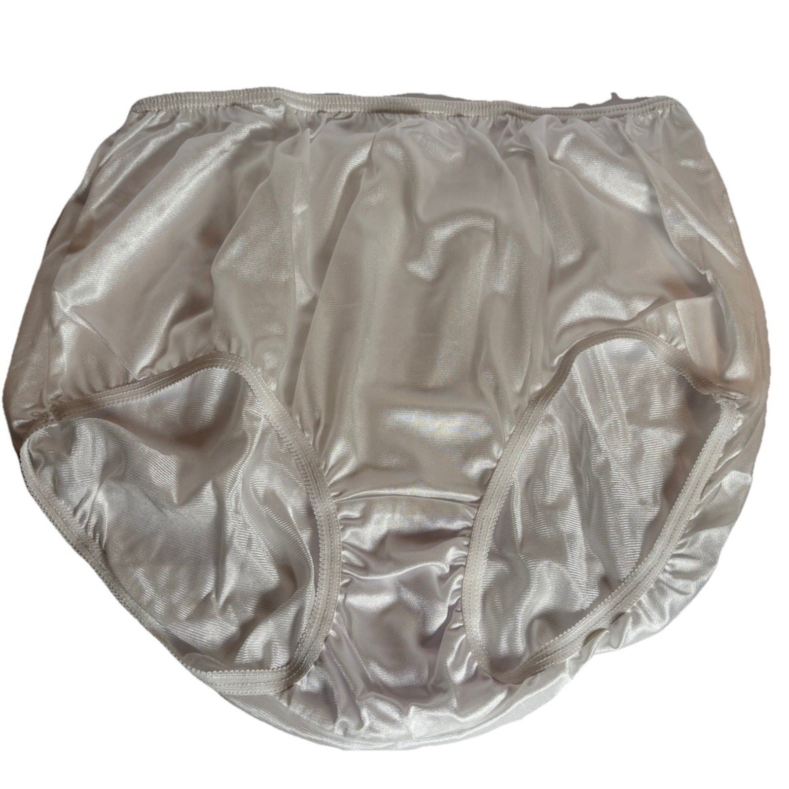 3 SHINY White Satin 100% Nylon Full Brief Panty Sewn in Cotton Gusset #331 Sz 8