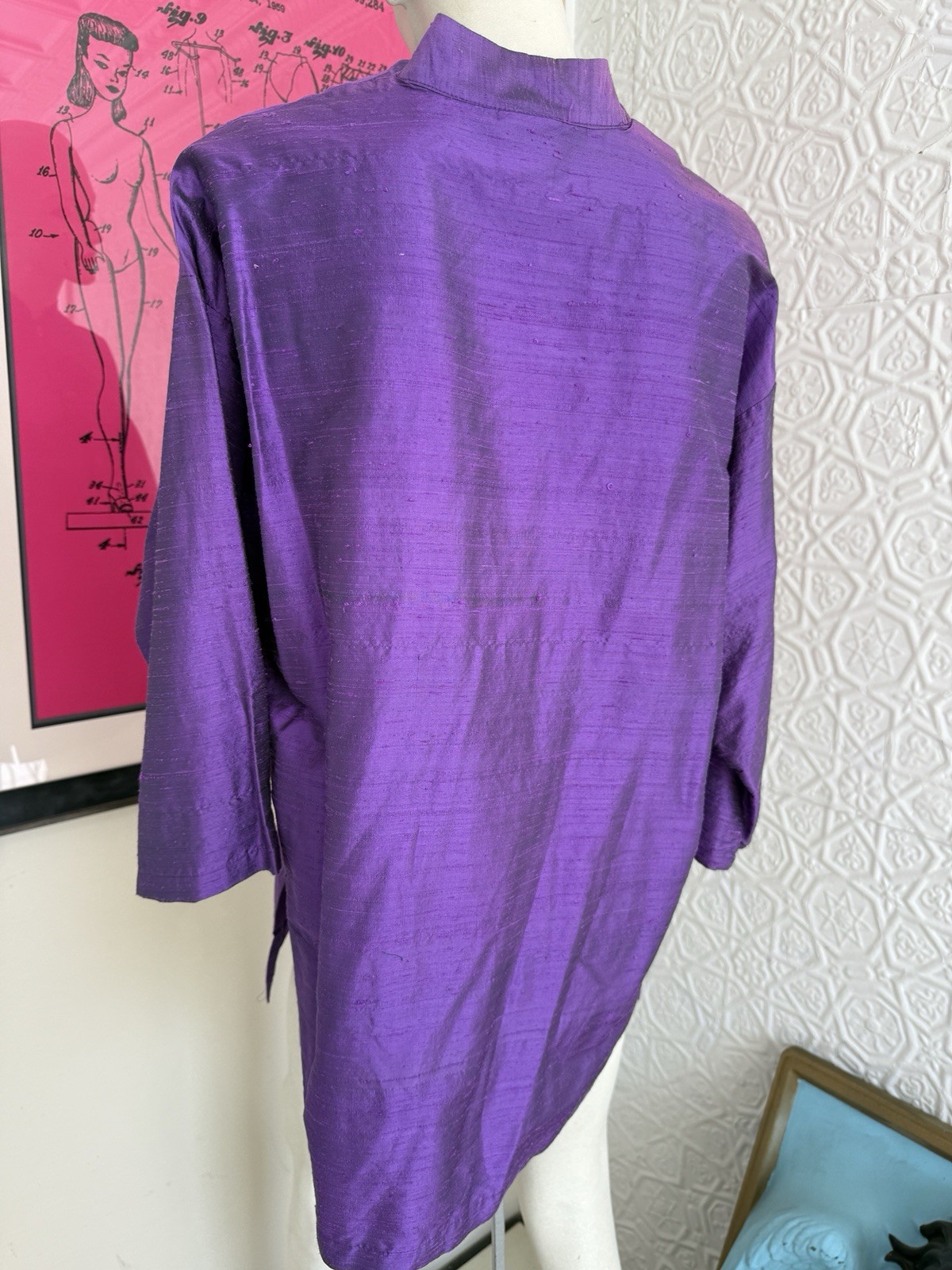 Vintage 1990s silk blouse purple mandarin collar minimalist art to wear Gerties