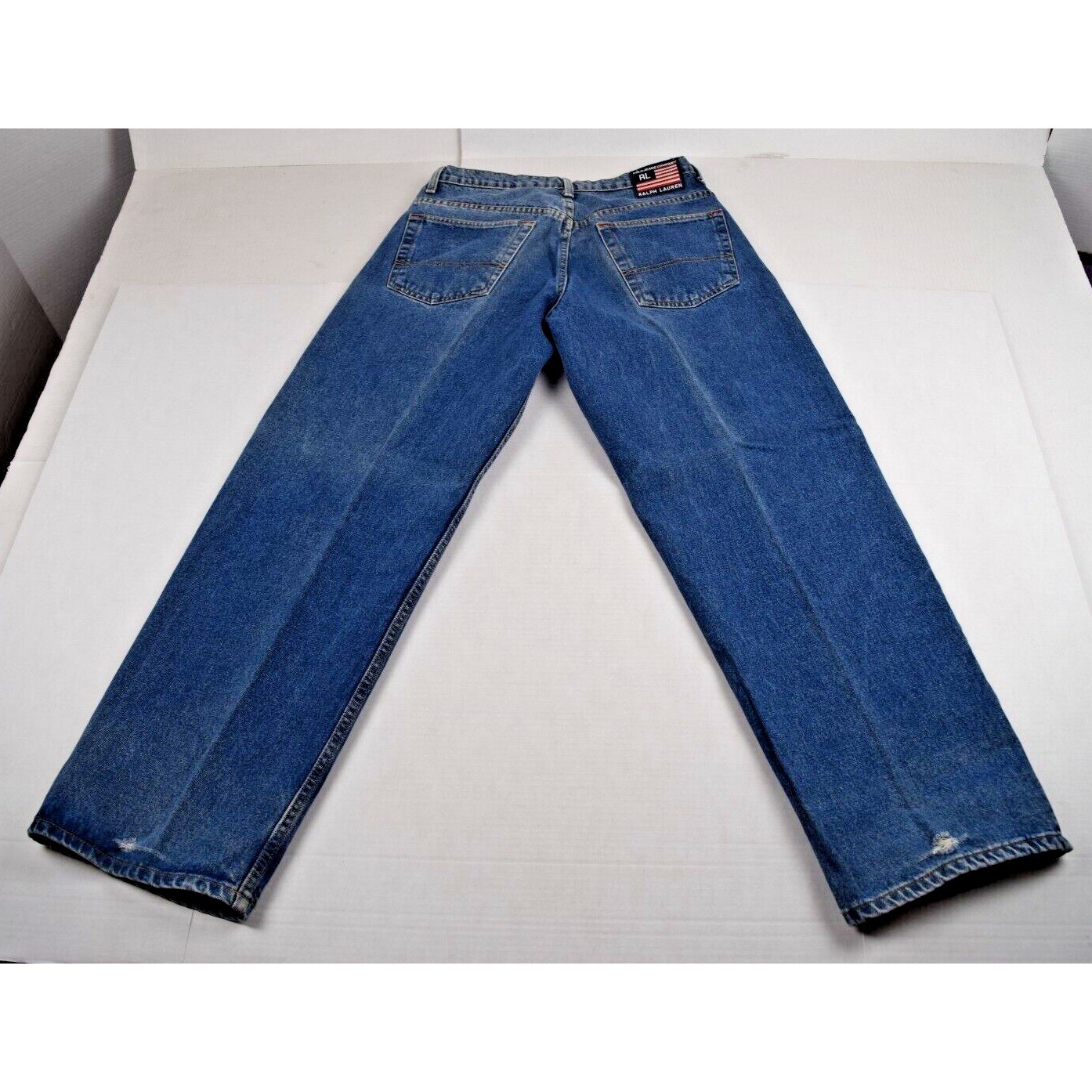 VTG Polo Jeans 33 x 3290s Ralph Lauren Blue Banner Jean Relax Fit Strait Leg