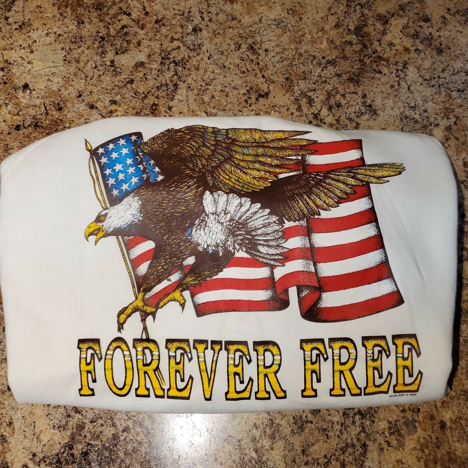 Vtg Forever Free Eagle Flag 1990 White Large Jerzees Tag Made in USA Crewneck