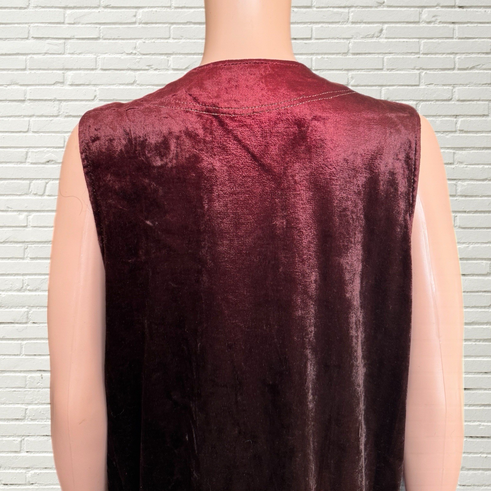 Vintage 70s Duster Vest – Ombré Velvet Fur Trim Long Vest – Hippie Glam Rock S