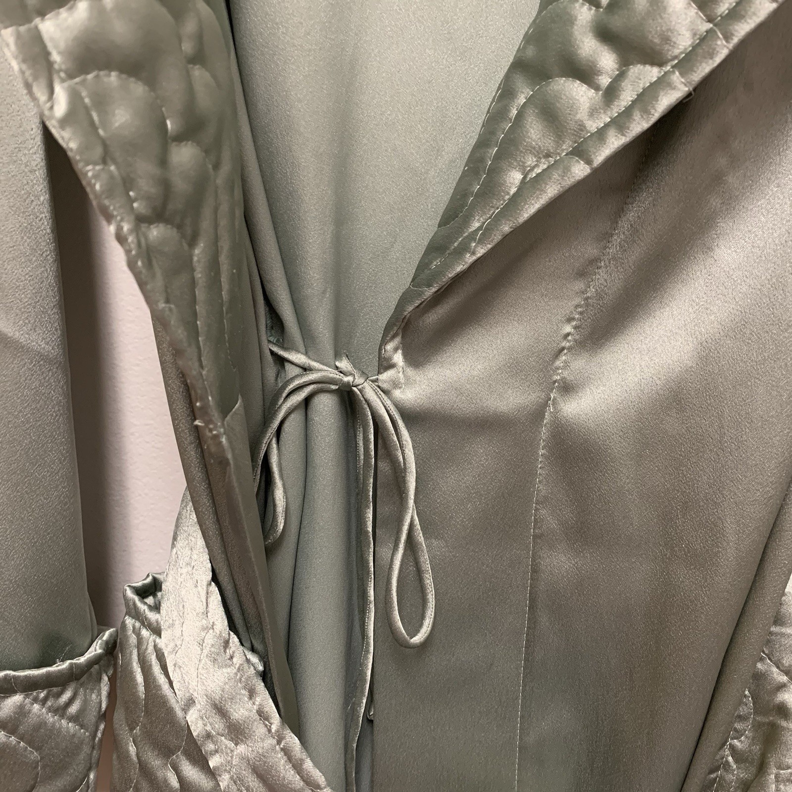 Valentino Intimo Full Length Satin Robe Sz Medium Sage Green Vintage Belted NWT