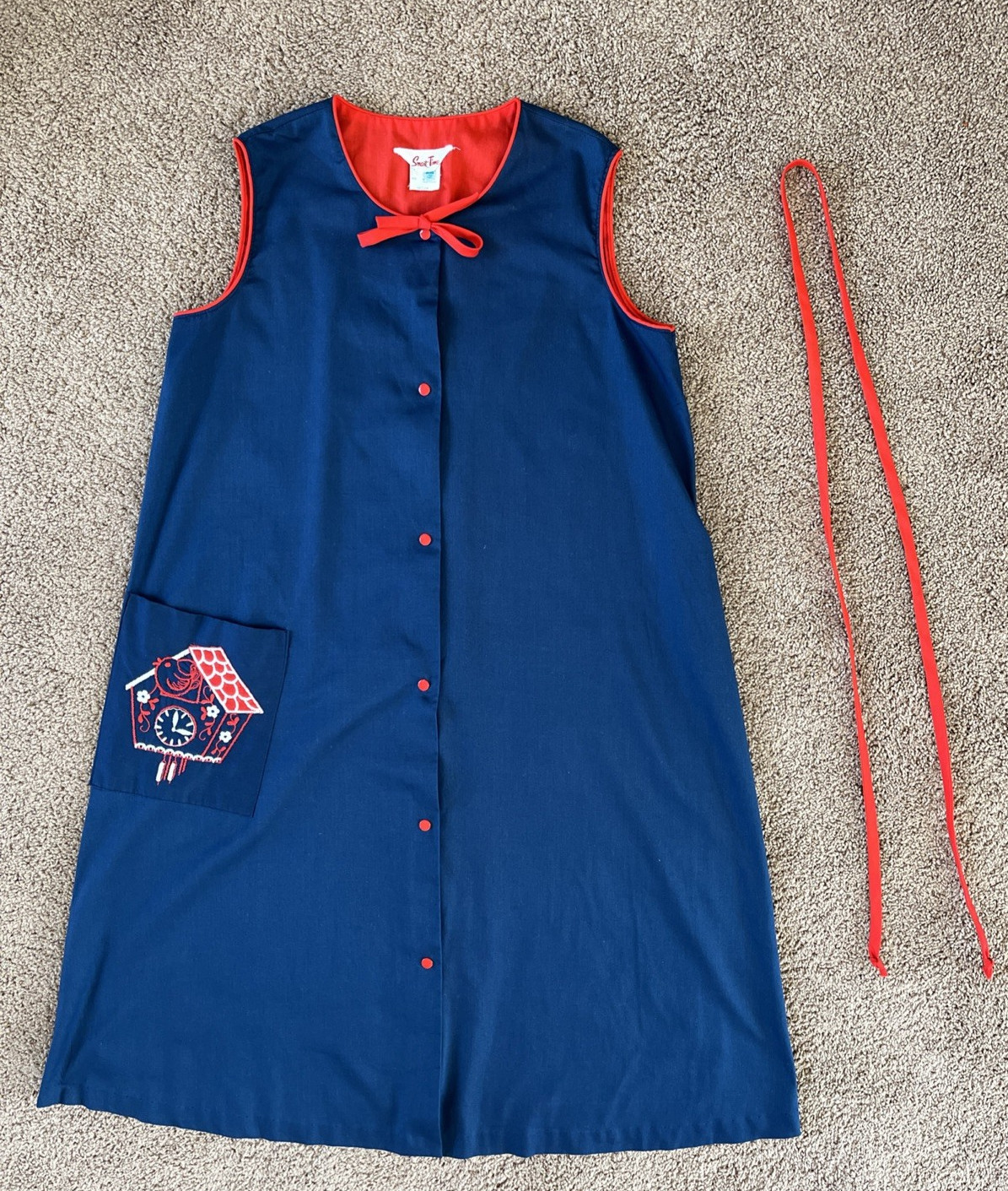 Vintage Smart Time Snap Front Blue Patio House Dress W/Belt-Size Medium