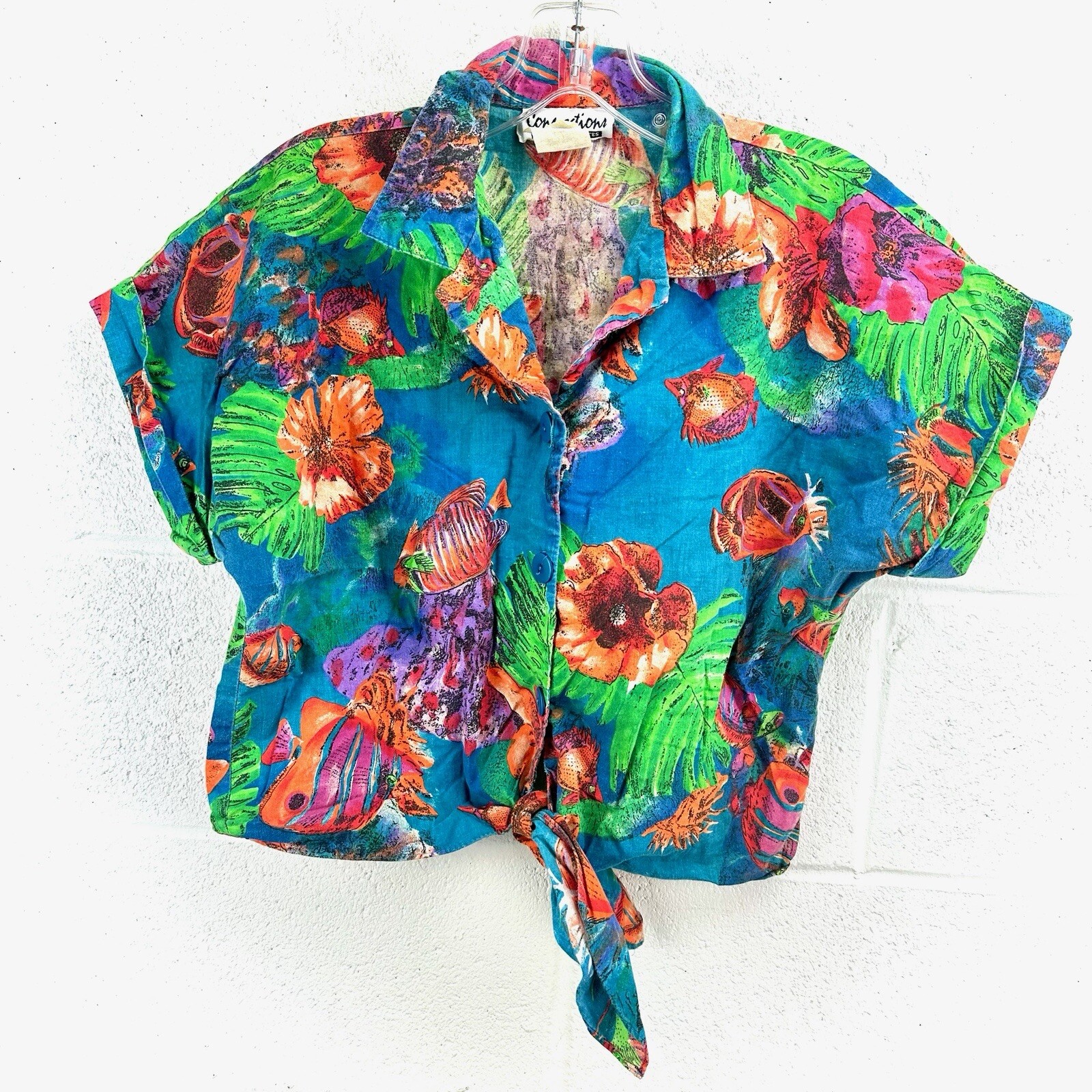Connections Related Separates Hawaiian Tie Front Shirt Shorts Set Sz L Colorful
