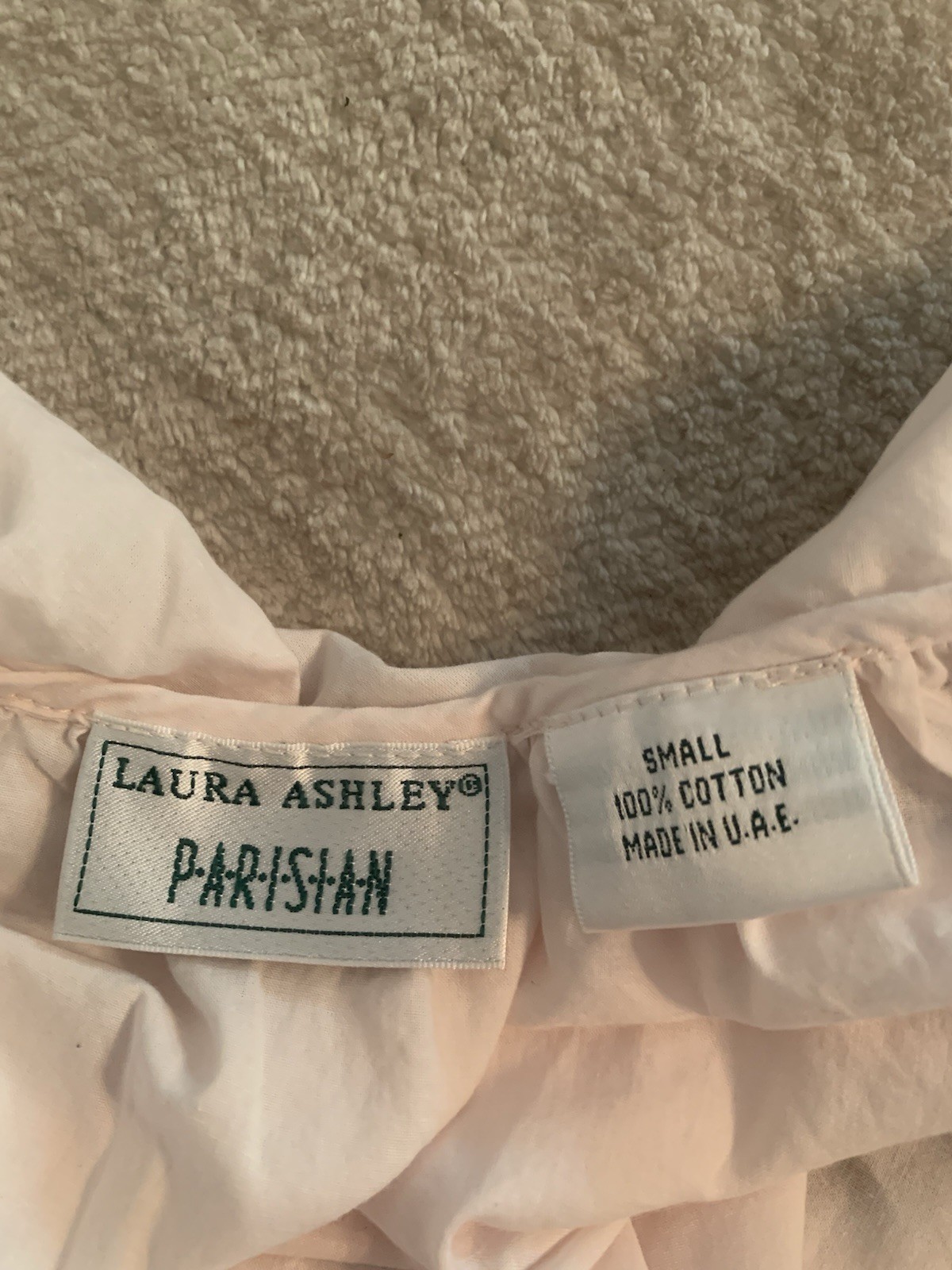 VTG Laura Ashley Parisian Romantic Pink Ruffle Night shirt Sz. Small 100% Cotton