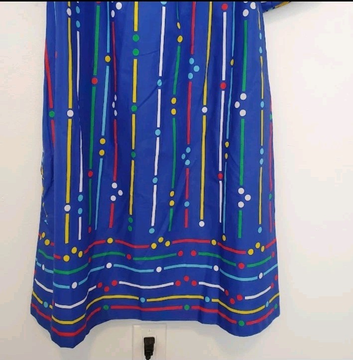 Vtg Models Coat Sz 10 Blue Multicolor House Dress Sailor Collar Snap Front NEW