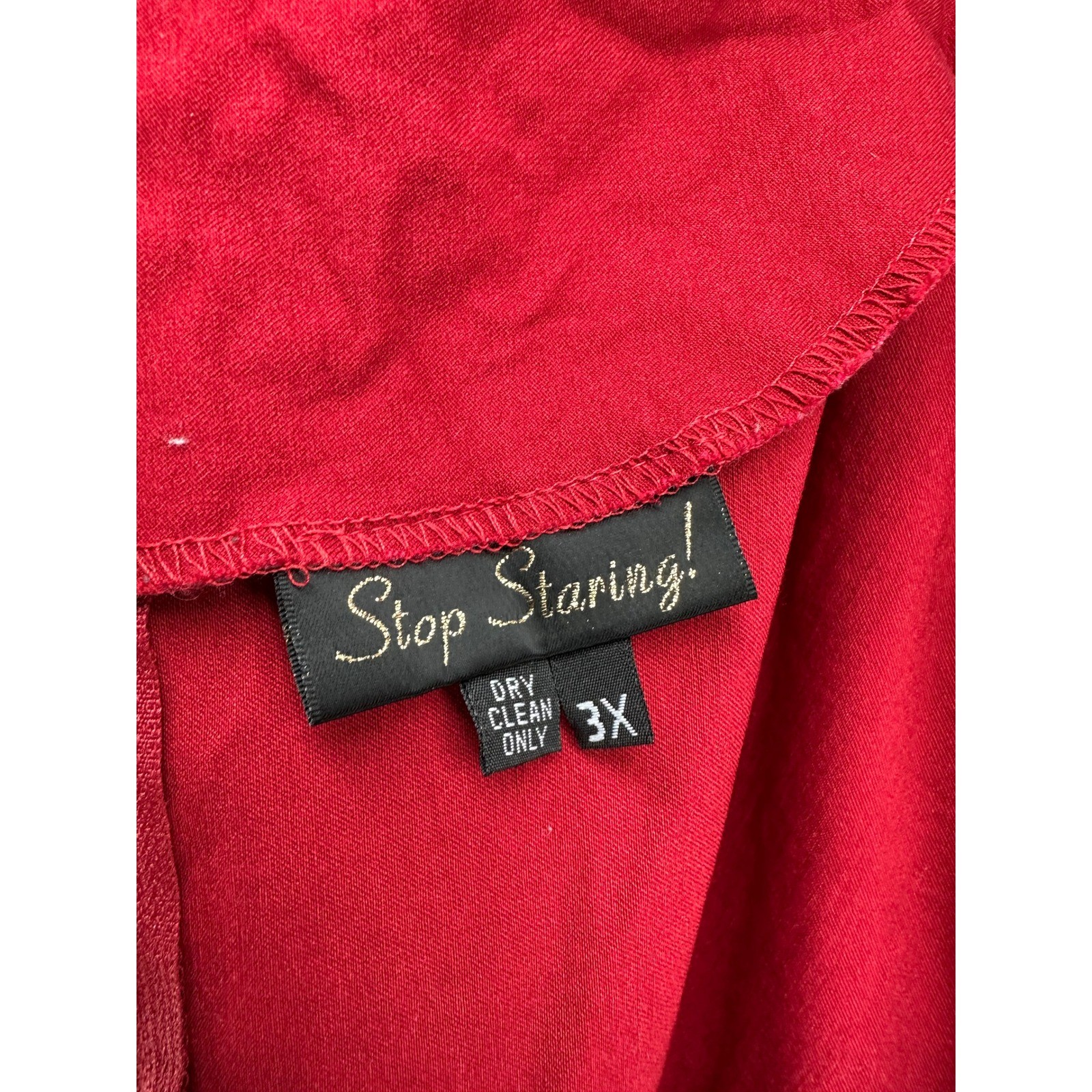 Stop Staring! Retro Pinup Dress Red Black Rockabilly 3X Satin Rosette Vintage