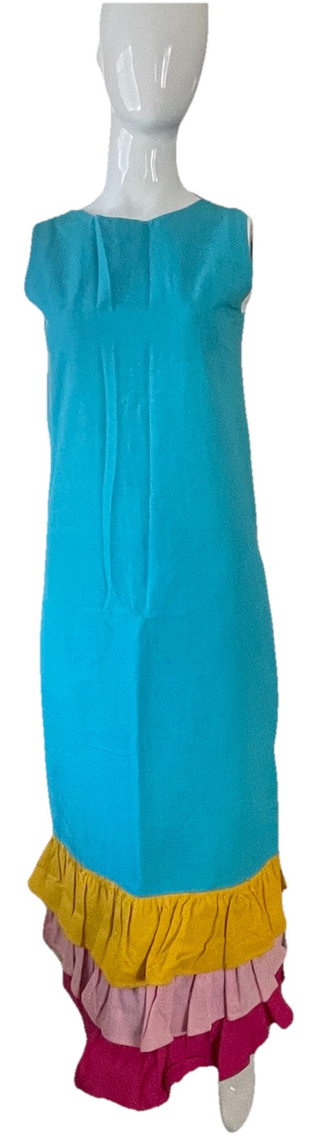 Vintage Mint Nassau Mademoiselle Bahamas Dress Sz 8 60’s Ruffles Slit Colorblock