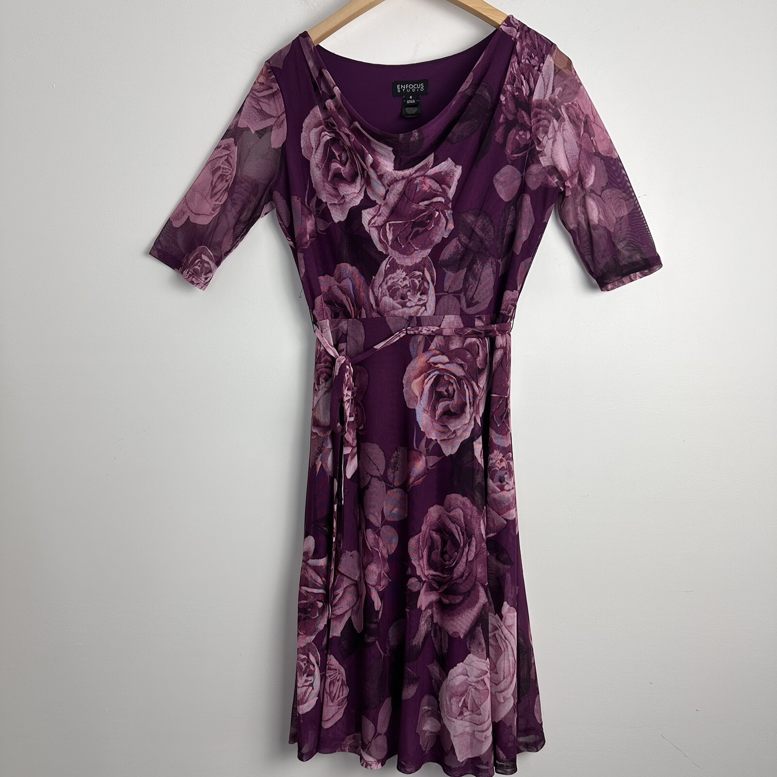 Y2K Vintage Mesh Midi Dress 4 Small Purple Floral Boho Fairy Grunge Whimsigoth