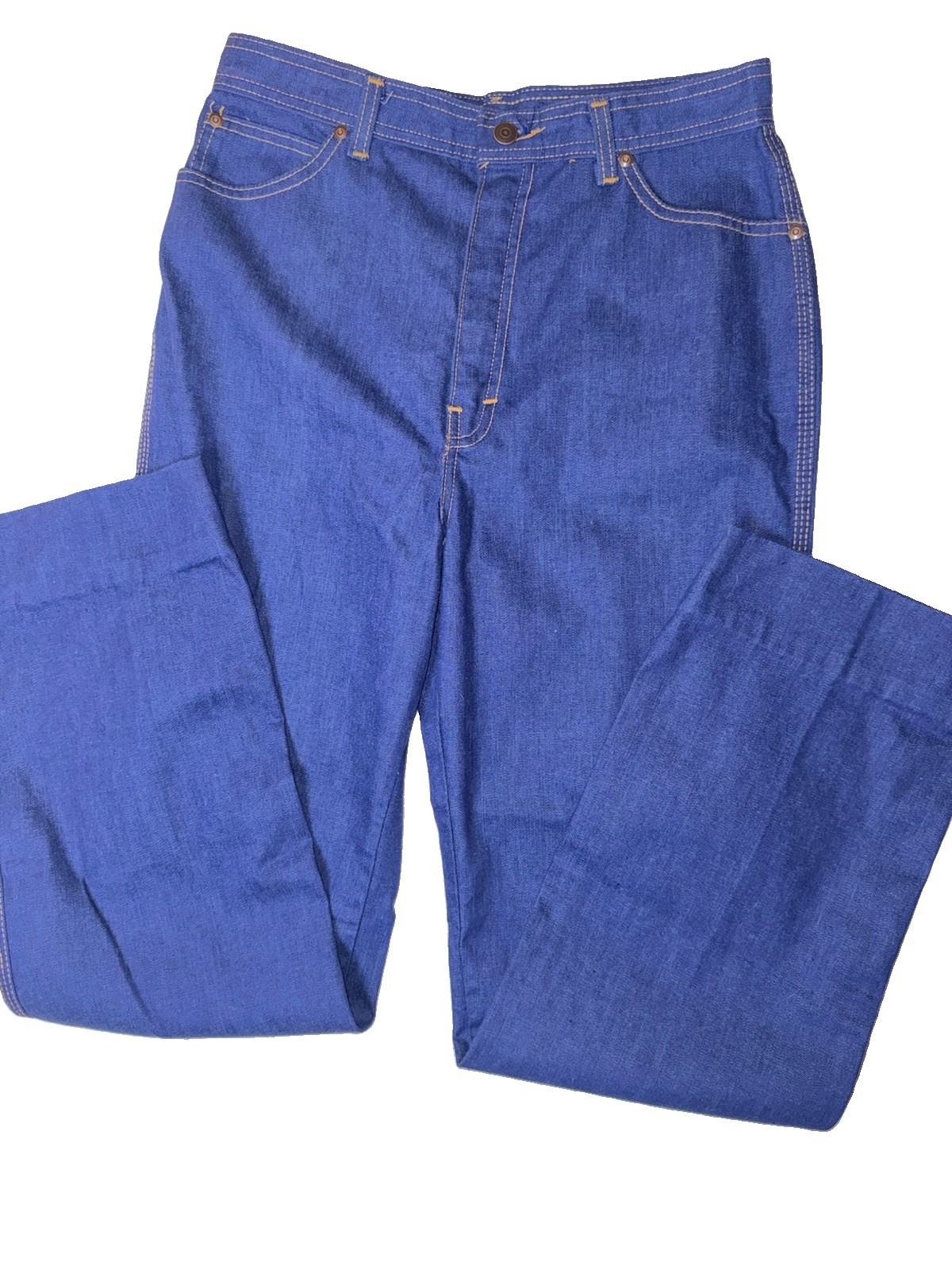 Vintage 70s Disco High Waist DARK Denim Jeans Talon 42 Zip Flare Leg Geometric