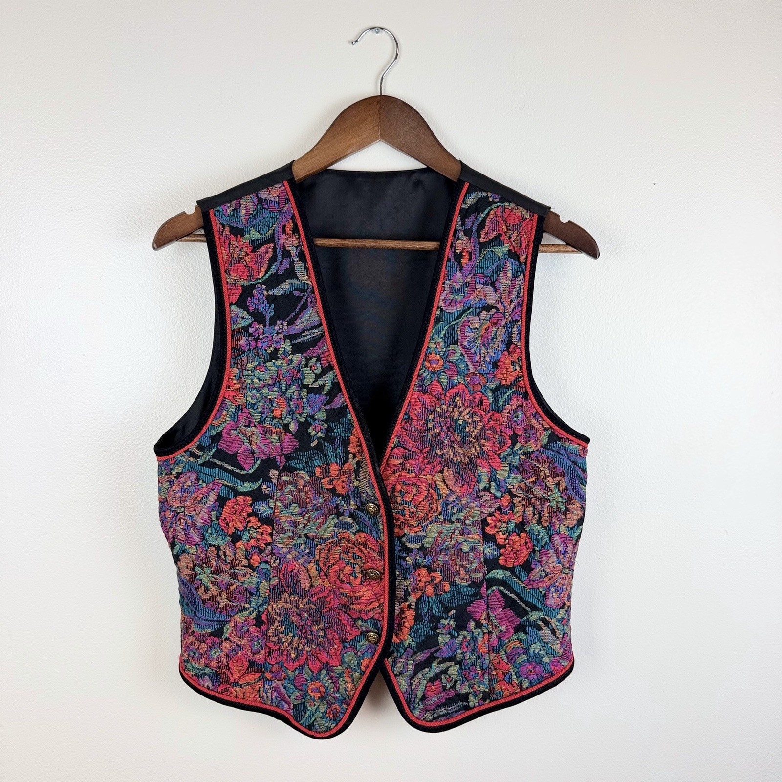 Michele VTG Textured Floral Vest Size 11/12 Made In USA Fairycore Dark Academia