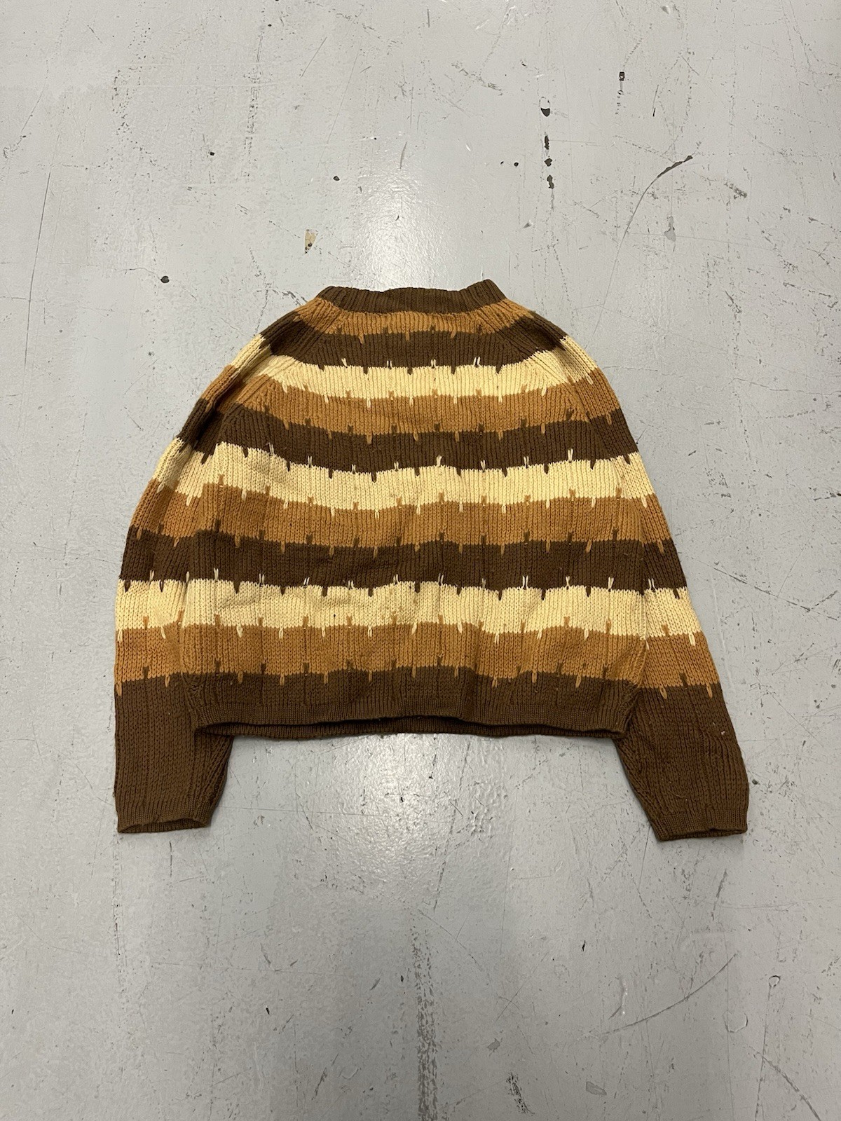 Vintage 60s 70s Hudson Detroit Crochet Sweater SMALL Brown Knit Pullover