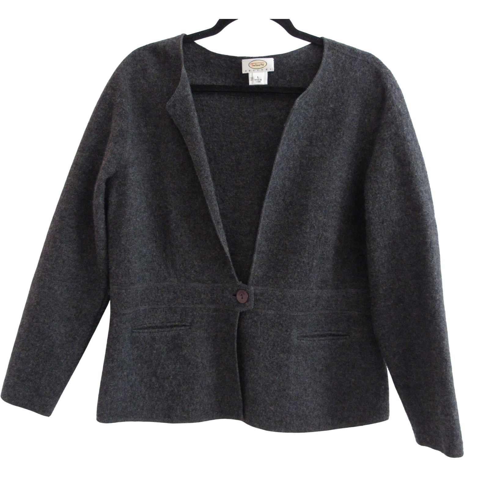 Vtg Talbots Boiled Wool Jacket Gray L Petite Classic Preppy Academia Old Money