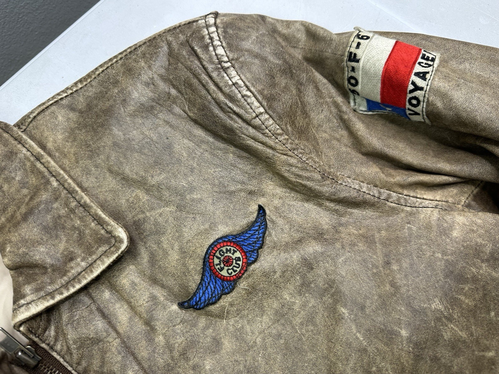 Brown Leather Bomber Jacket Unisex Size Medium By The Flight Club Made in Korea