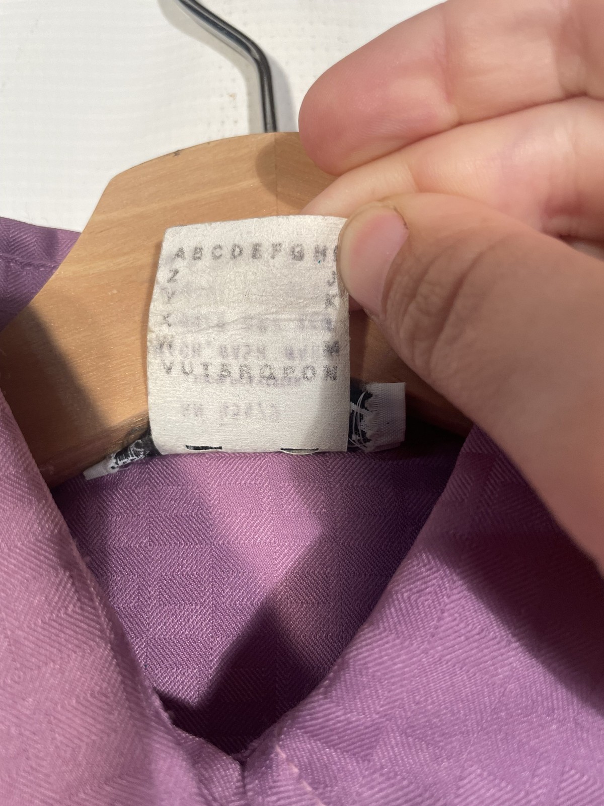 Vitg 70s Dagger Collar Damask Weave Geometric Print Tailored Purple Blouse Sz S