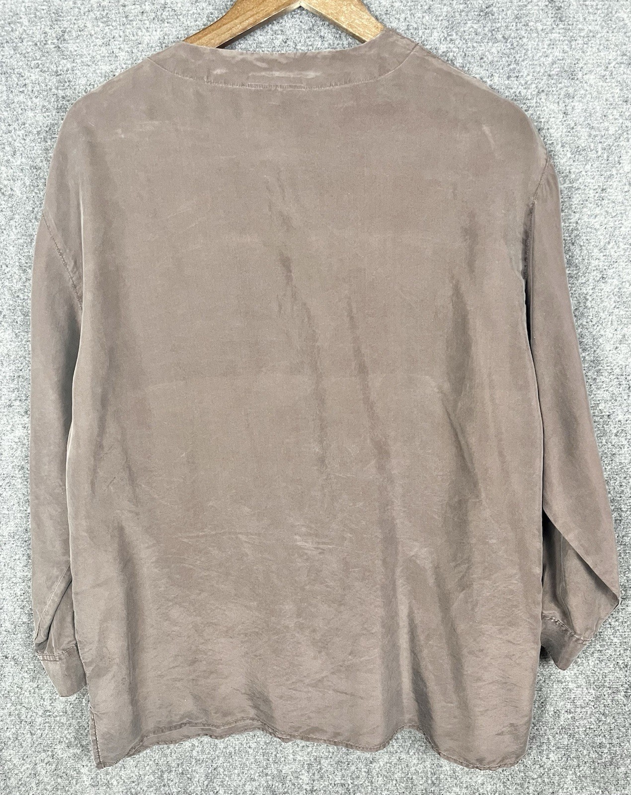Vintage Honors Womens Silk Top Blouse Button Up Long Sleeve Brown Size Large