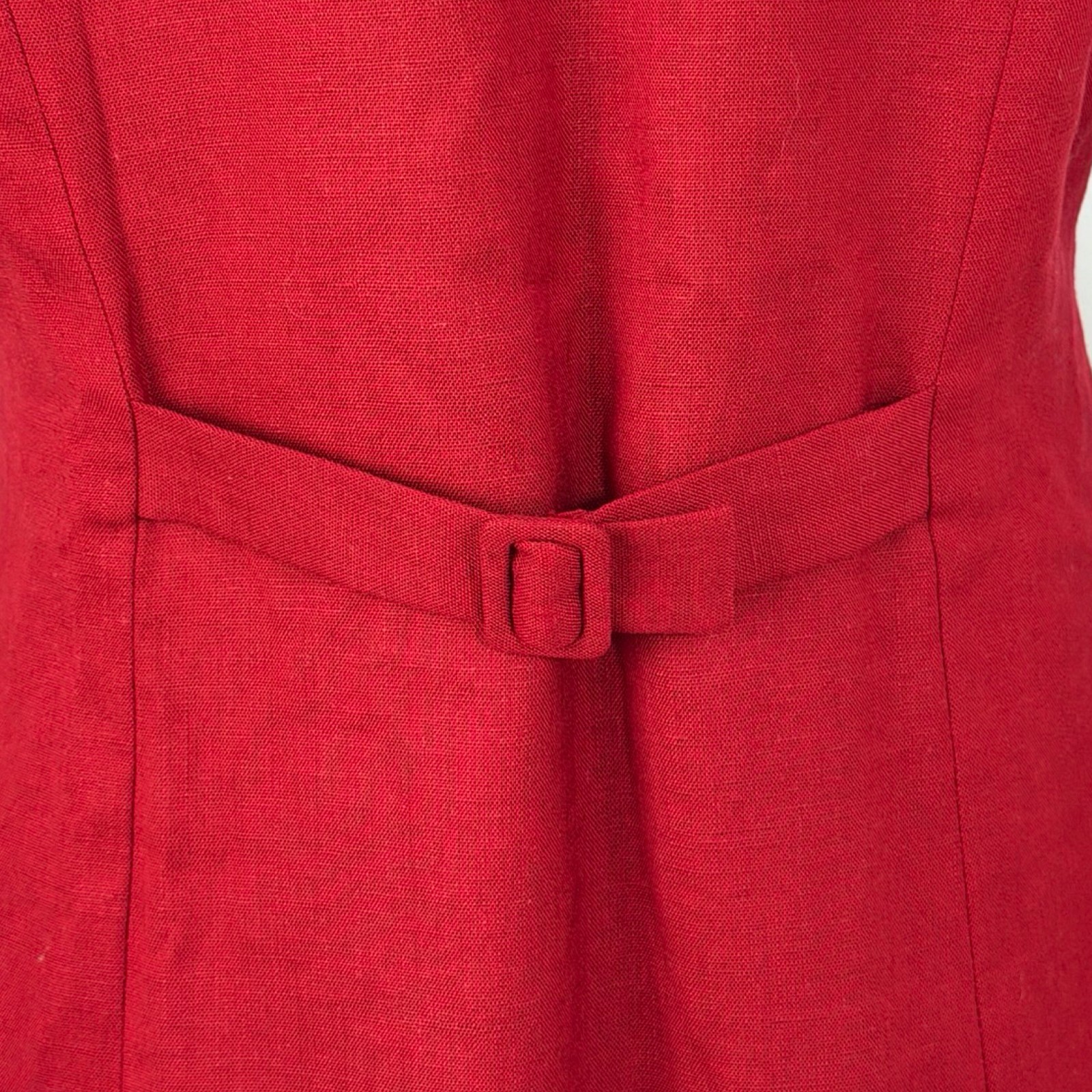 Vintage Red Button-Front Blazer Dress Size Medium Linen Blend Short Sleeve Shirt