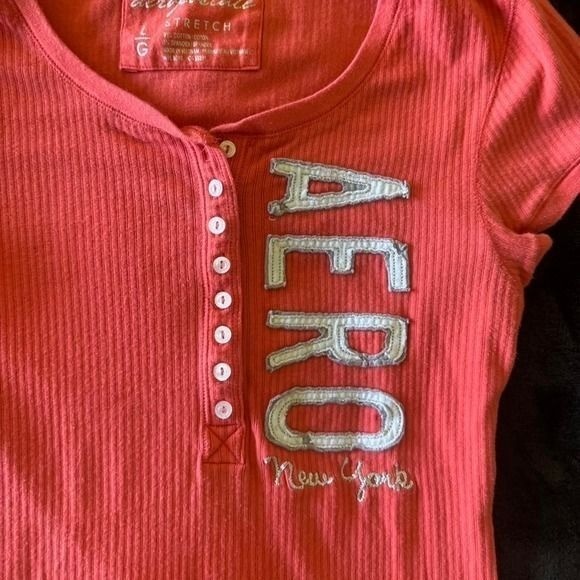 Y2K vintage orange Aeropostale embroidered logo henley short sleeve top mcbling