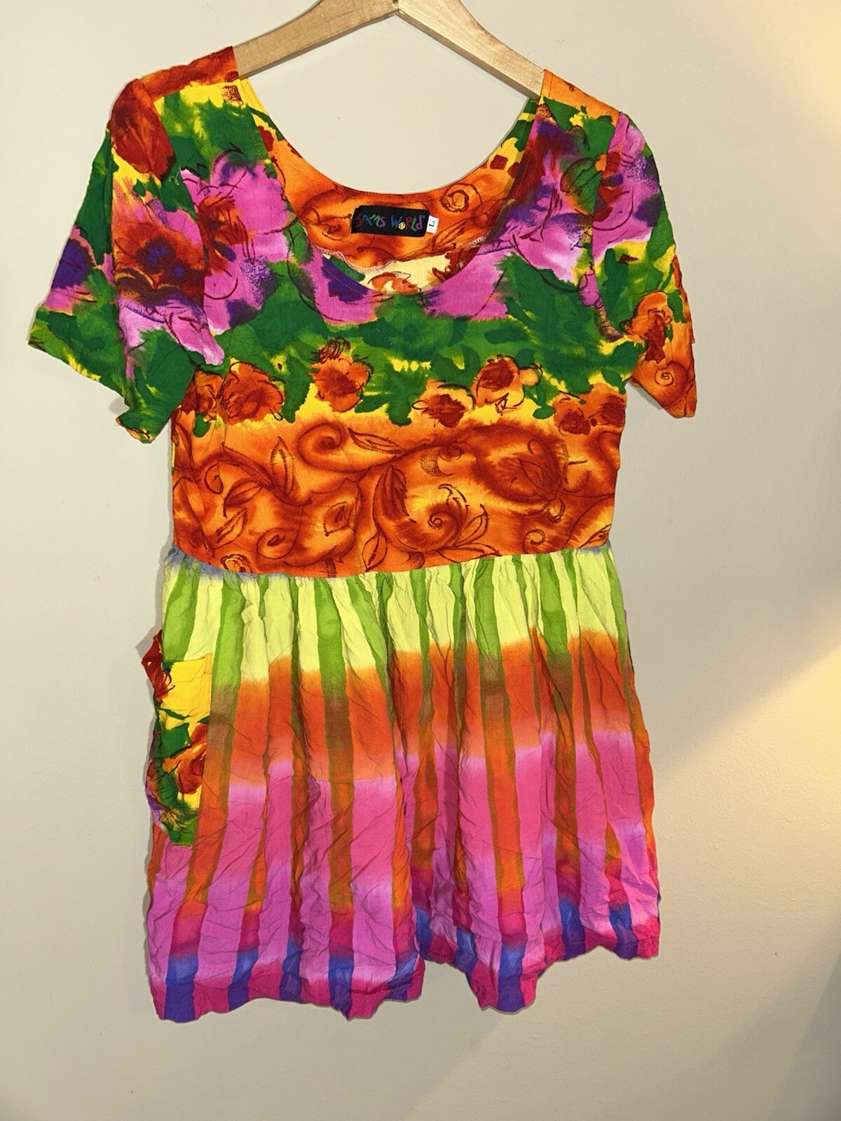 1990s Jams World Brightly Colored Abstract Flower Print Vintage 90s Mini Dress L