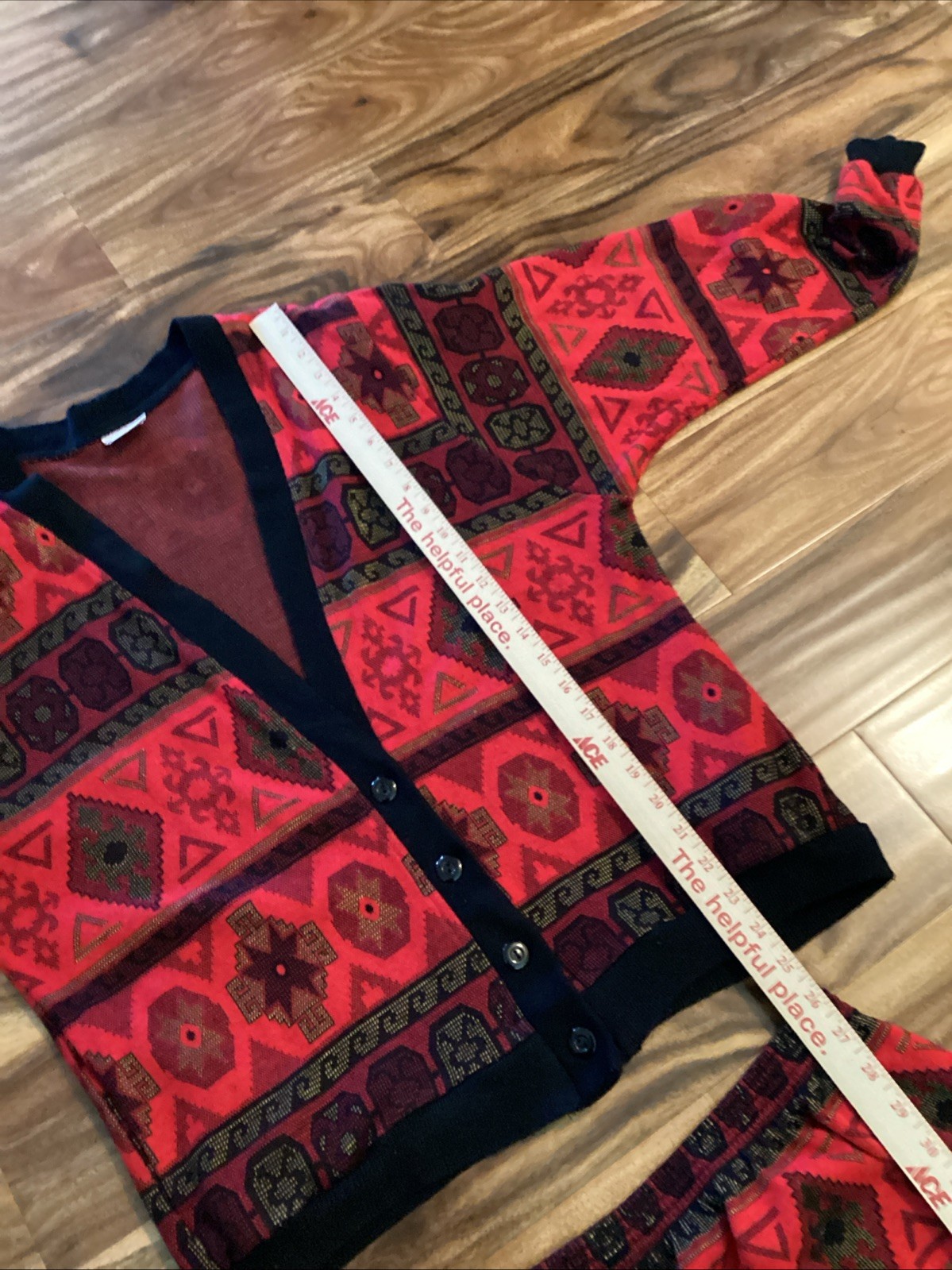 Vintage Graff Californiawear Pattern Red Black Sweater Material Size S/M