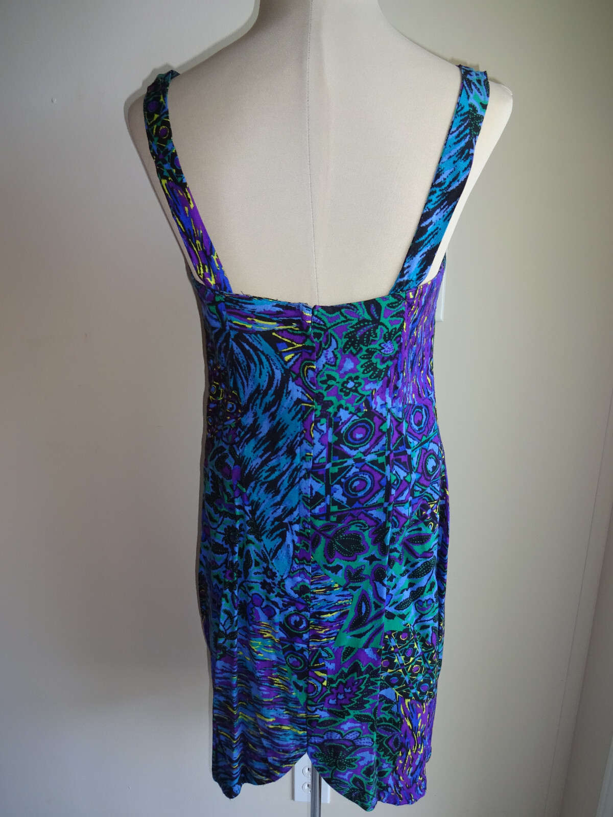 Vintage 1980s Juniors Womens Young Edwardian Dress 11 XS S Purple Blue Green USA