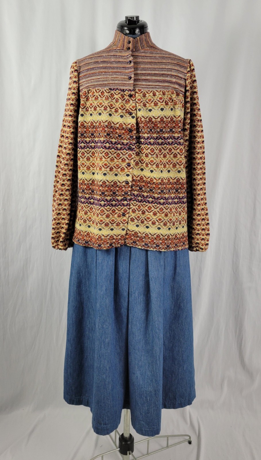 Vintage Pandora Button Down Top in Coordinating Brown/Tan/Purple Prints Size M?
