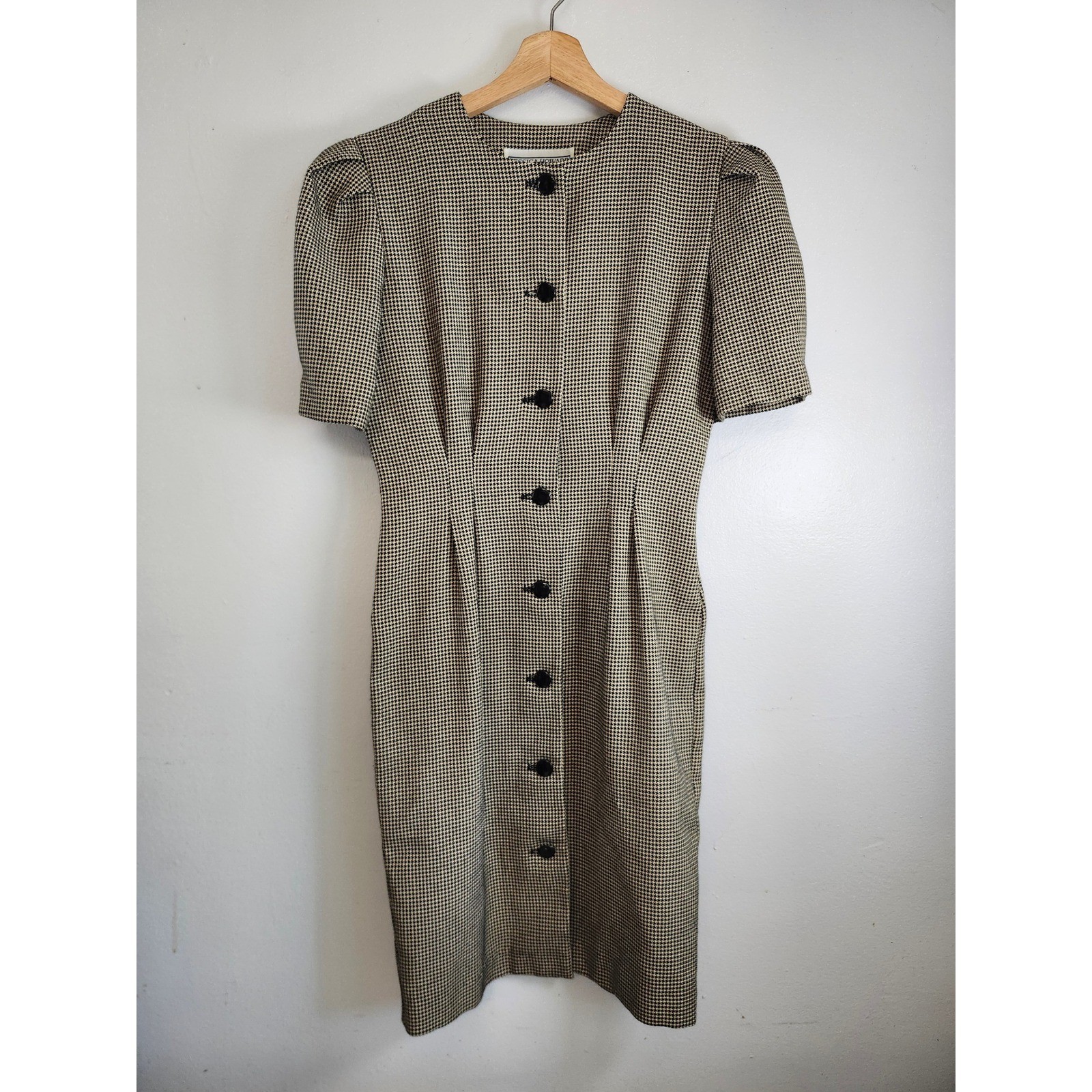 Vintage Jessica Howard Houndstooth Dress Petite Sz. 4 Black White 80s 90s Career