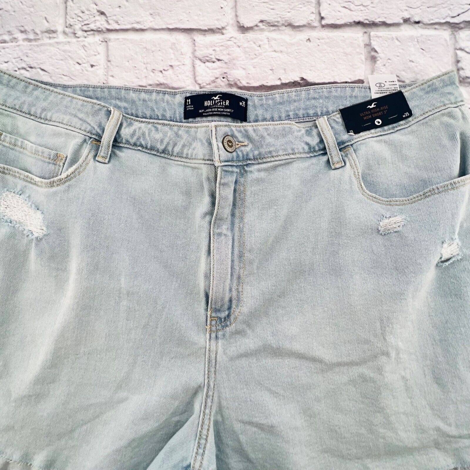 NEW Hollister Mom 3&Prime; Short plus Size 21/35 Light Wash Ultra High Rise Vintage