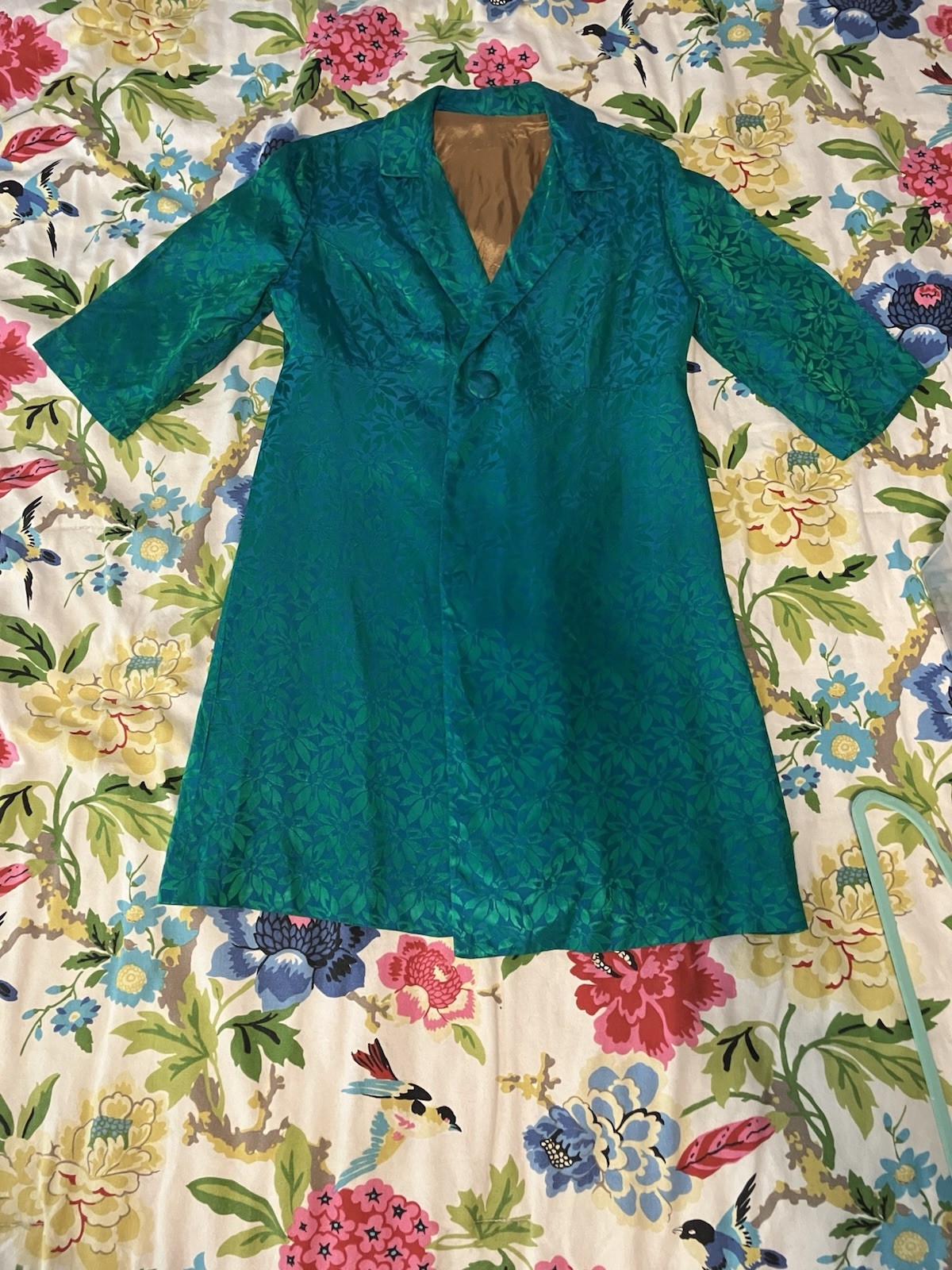 Vintage 1950’s 1960’s Evening Coat Emerald Green/blue Jacquard Pattern