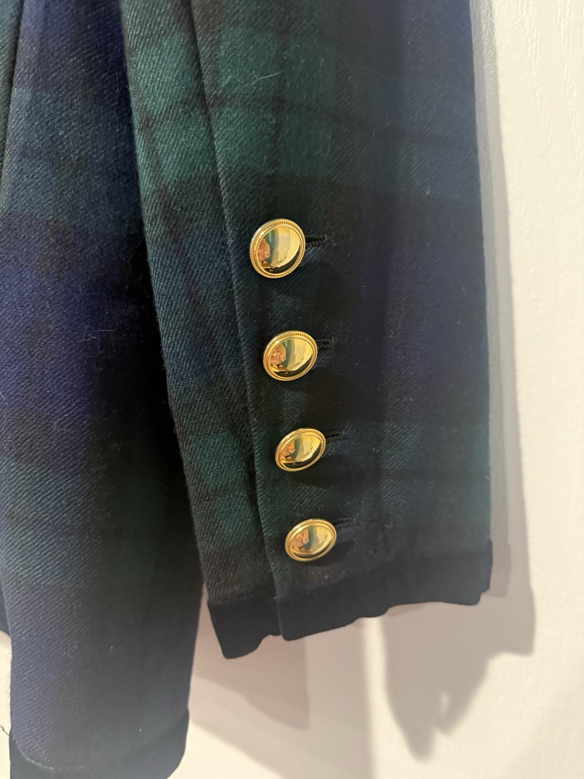 Escada Margaretha Ley Vintage Wool Blazer Jacket Plaid Blue Green