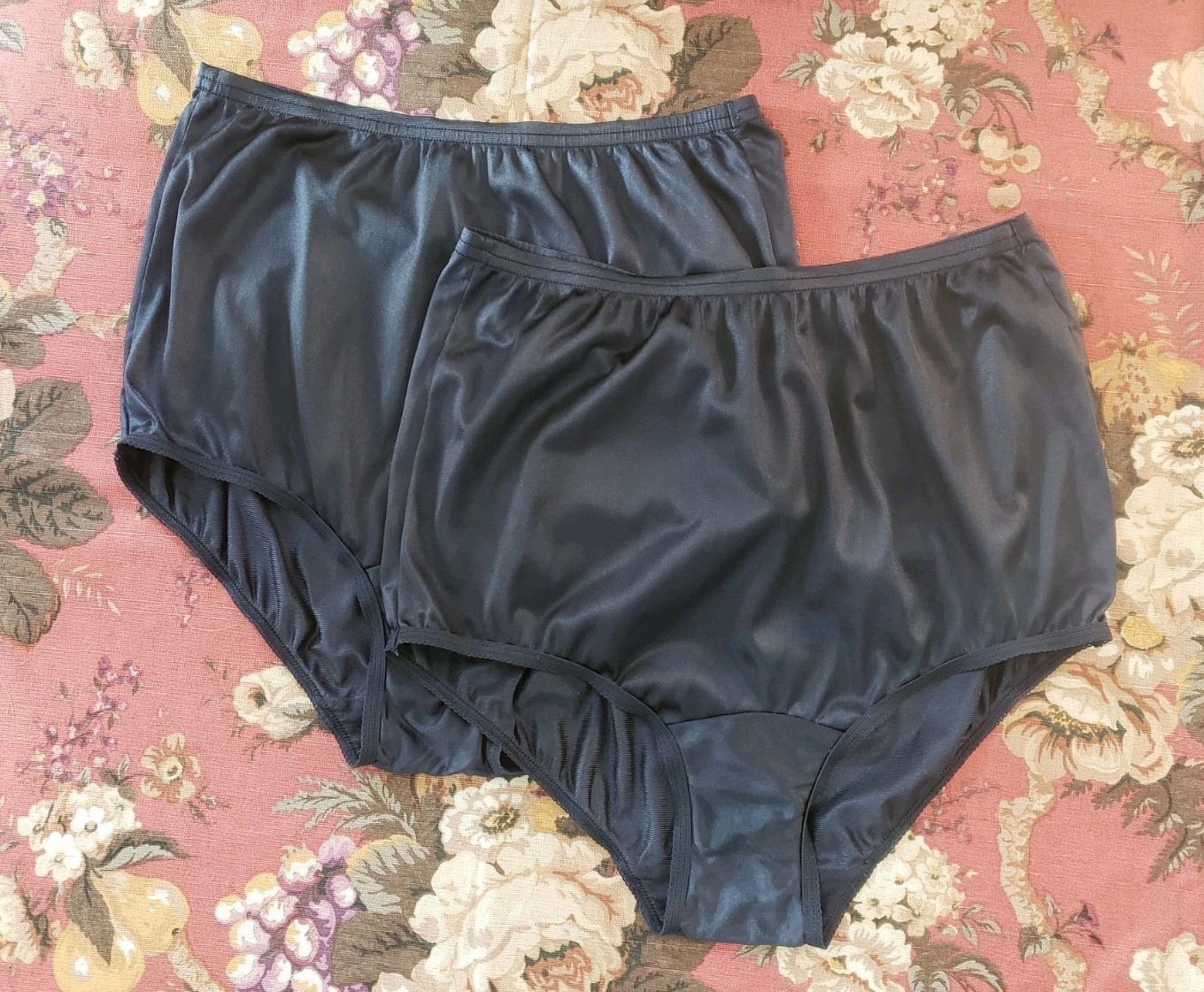 2 Vintage Vanity Fair Nylon Brief Panties Size 6 Medium NEW Black Sissy Granny