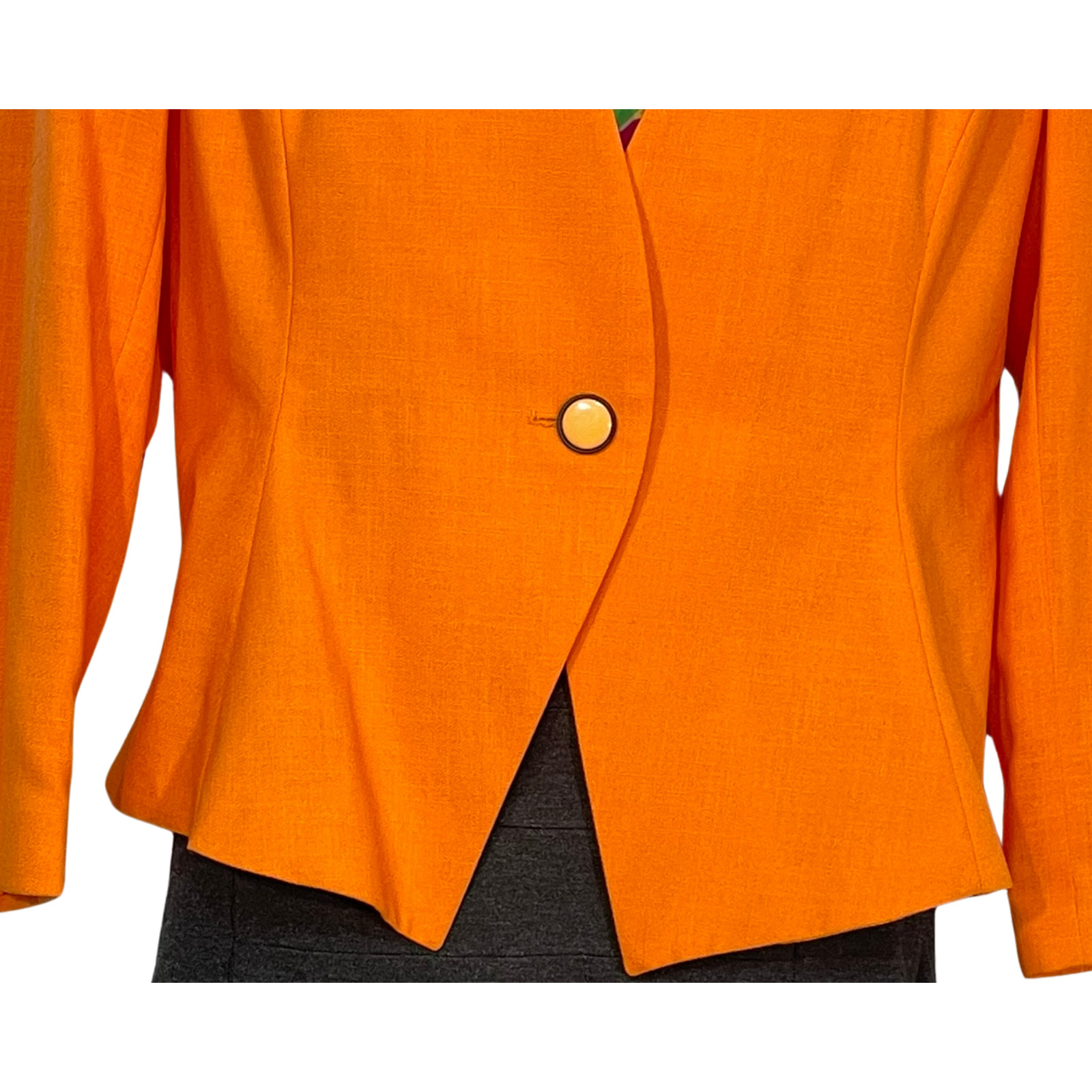 Vintage 90s Gilmor Sz 14 Boxy Suit Jacket Blazer Graphic Print Insert Orange New