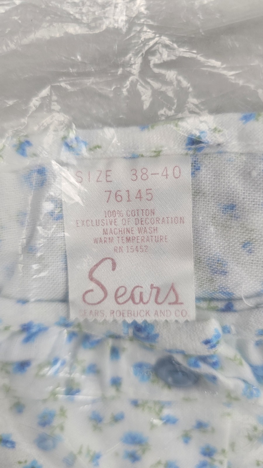 Vintage Sears Ruffle Collar Nightgown NEW Blue Floral Size XL 38-40
