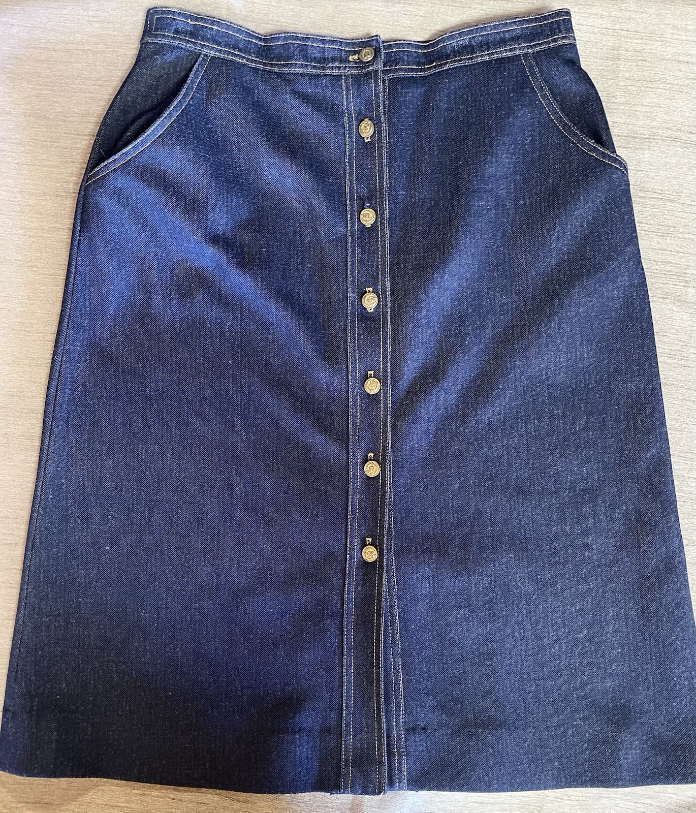 Vintage GRAFF CALIFORNIA WEAR Womens 33&Prime; Polyester Button Front Faux Denim Skirt