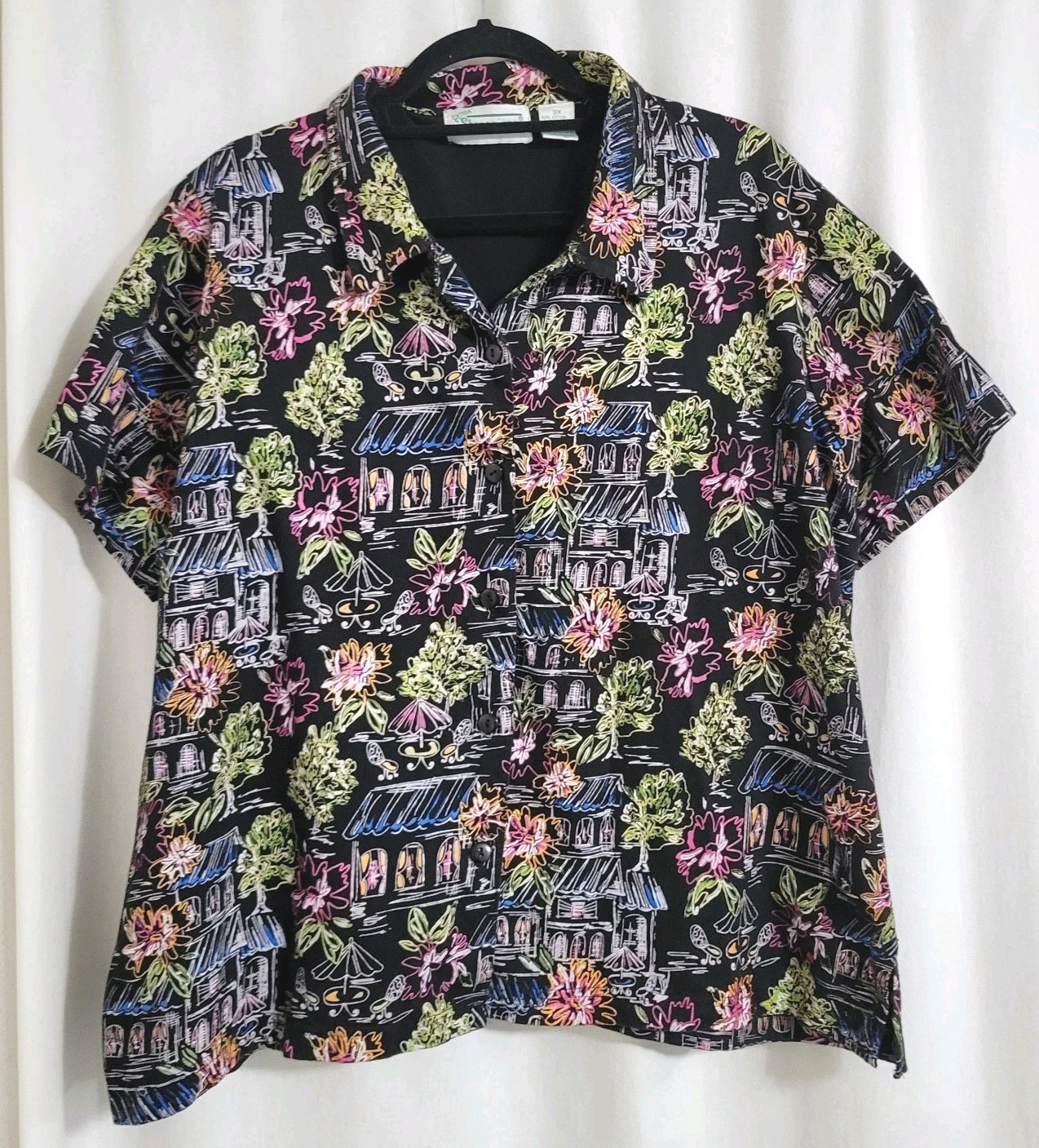 Vintage Shenanigans 3XL Neon Floral Button Up Shirt Grannycore Beach 90s