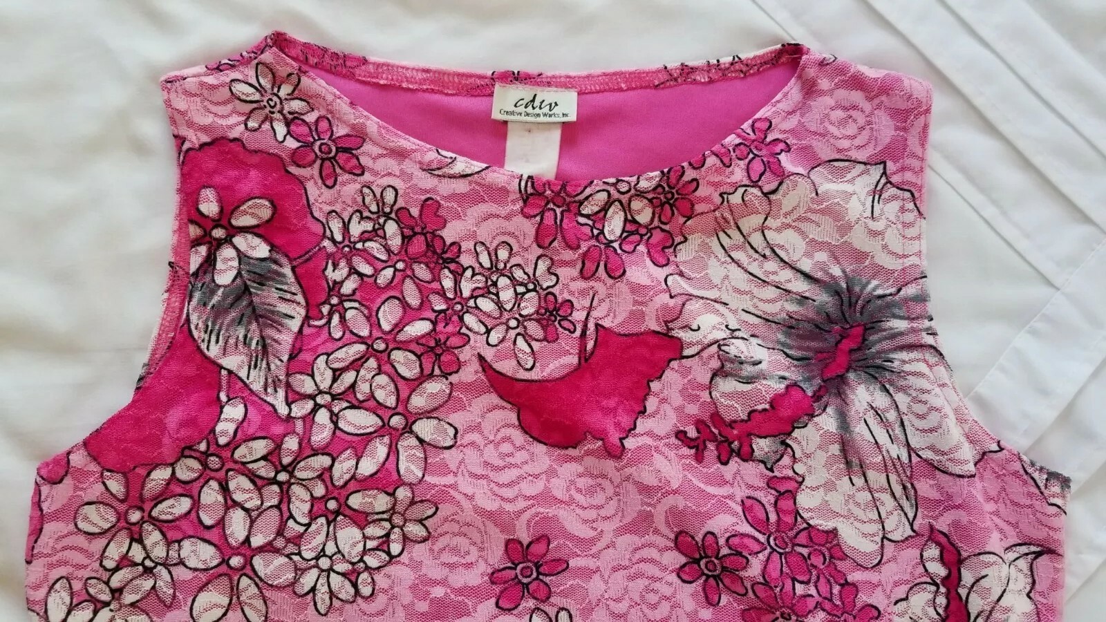 CDW Creative Design Works Vintage Sleeveless Blouse Pink Lace Floral Size Medium
