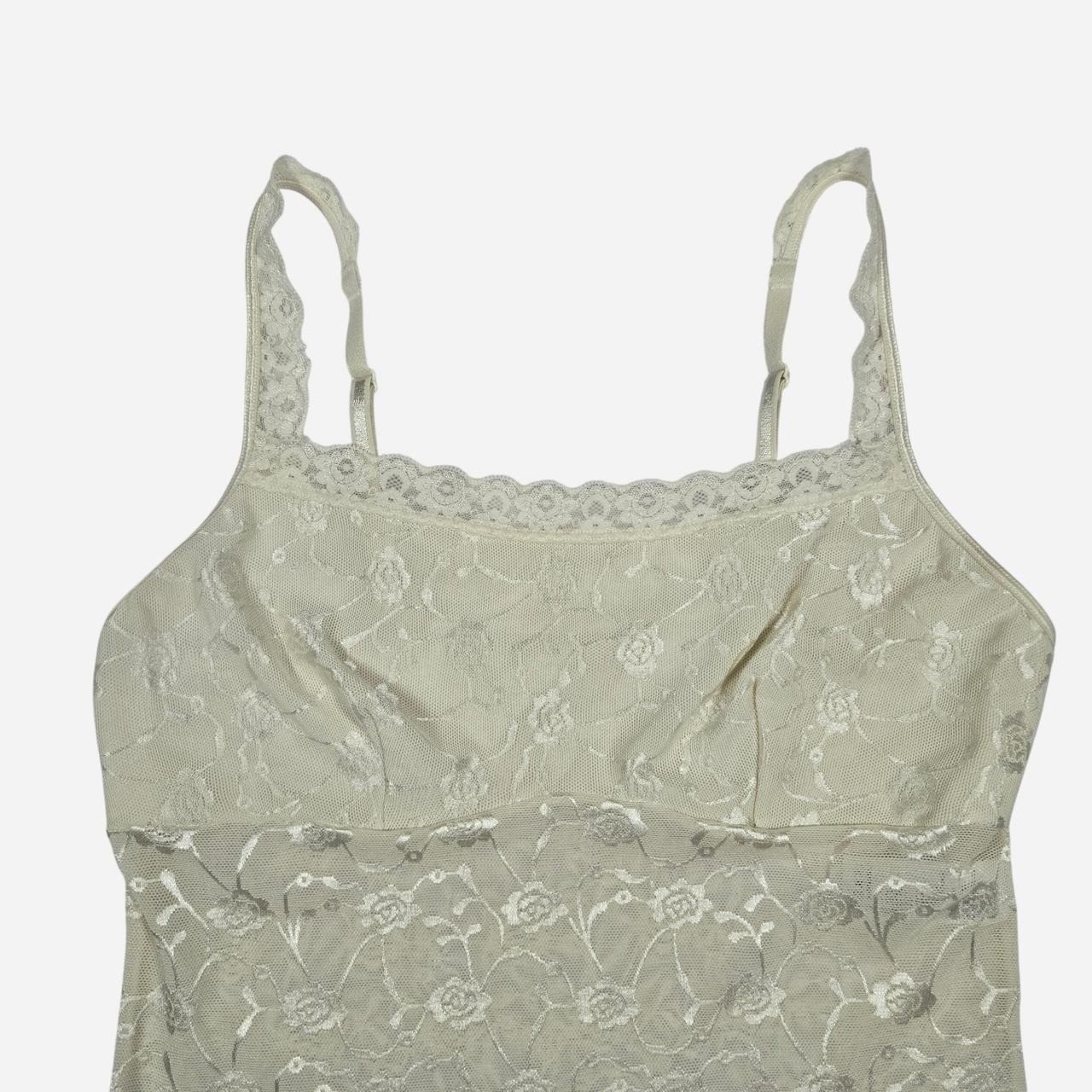 White lace trim floral embroidery cami tank top / M / cottage, fairy, coquette