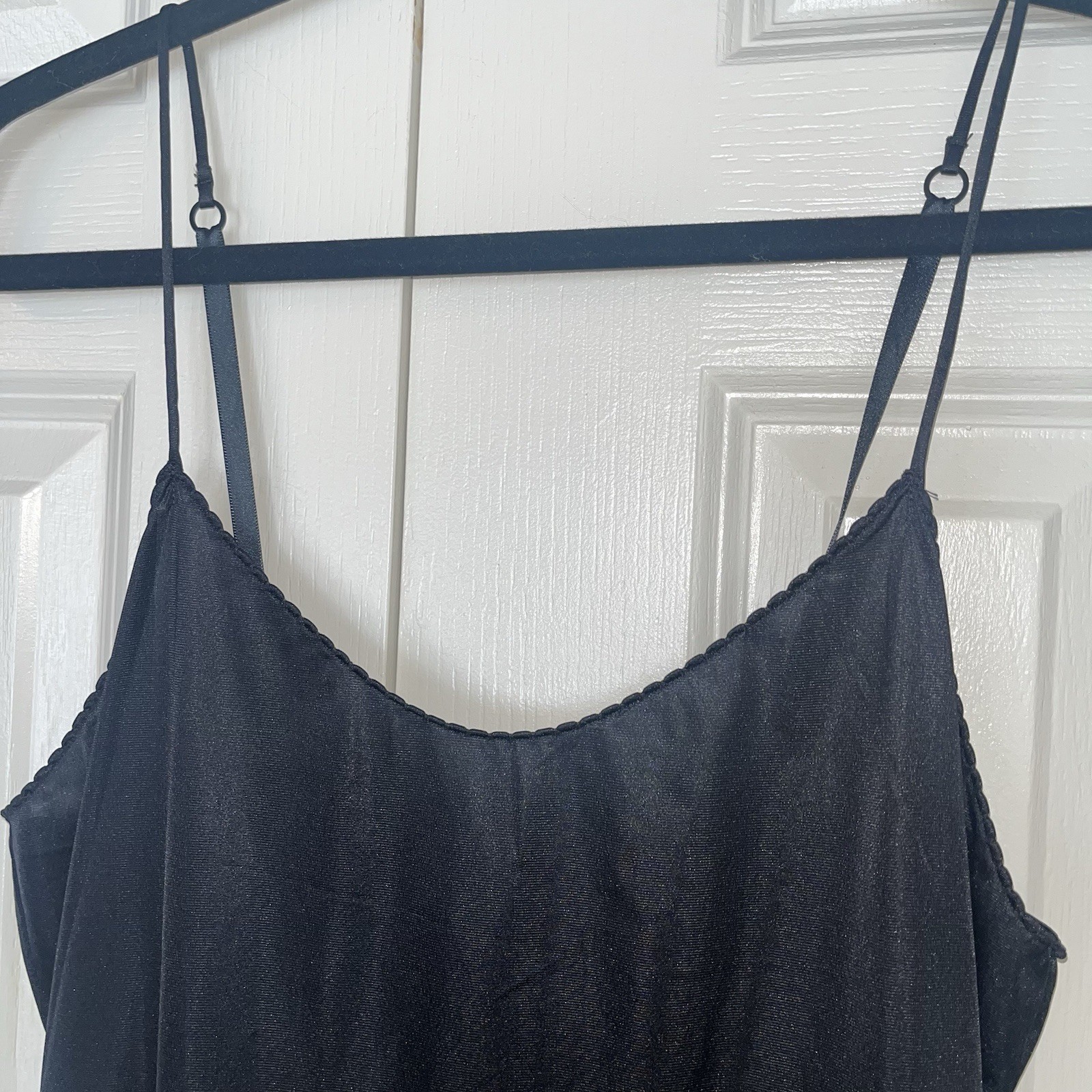 Vintage Vanity Fair Black Long Full Slip Nightgown Size 36 32&Prime;/42 Made In USA