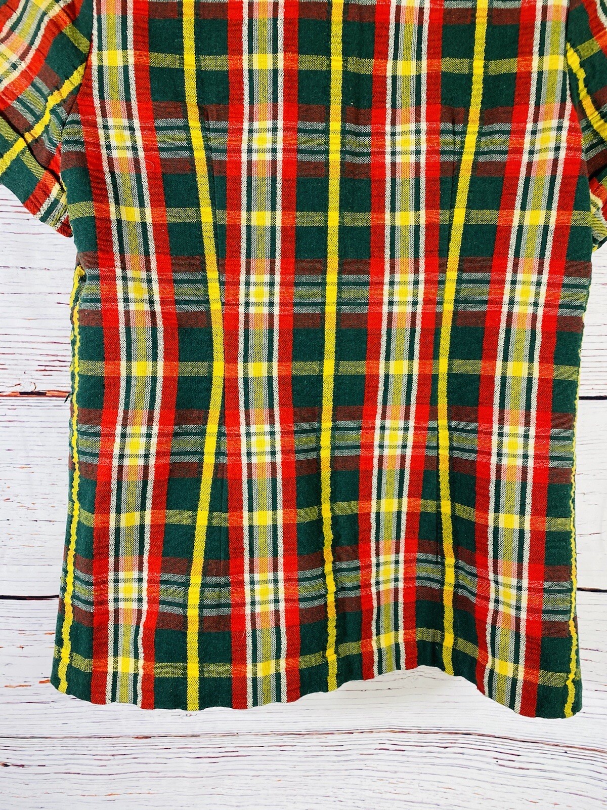 Vintage Plaid Jacket Skirt Set Handmade 1960s or 1970s Retro Green Red Yellow