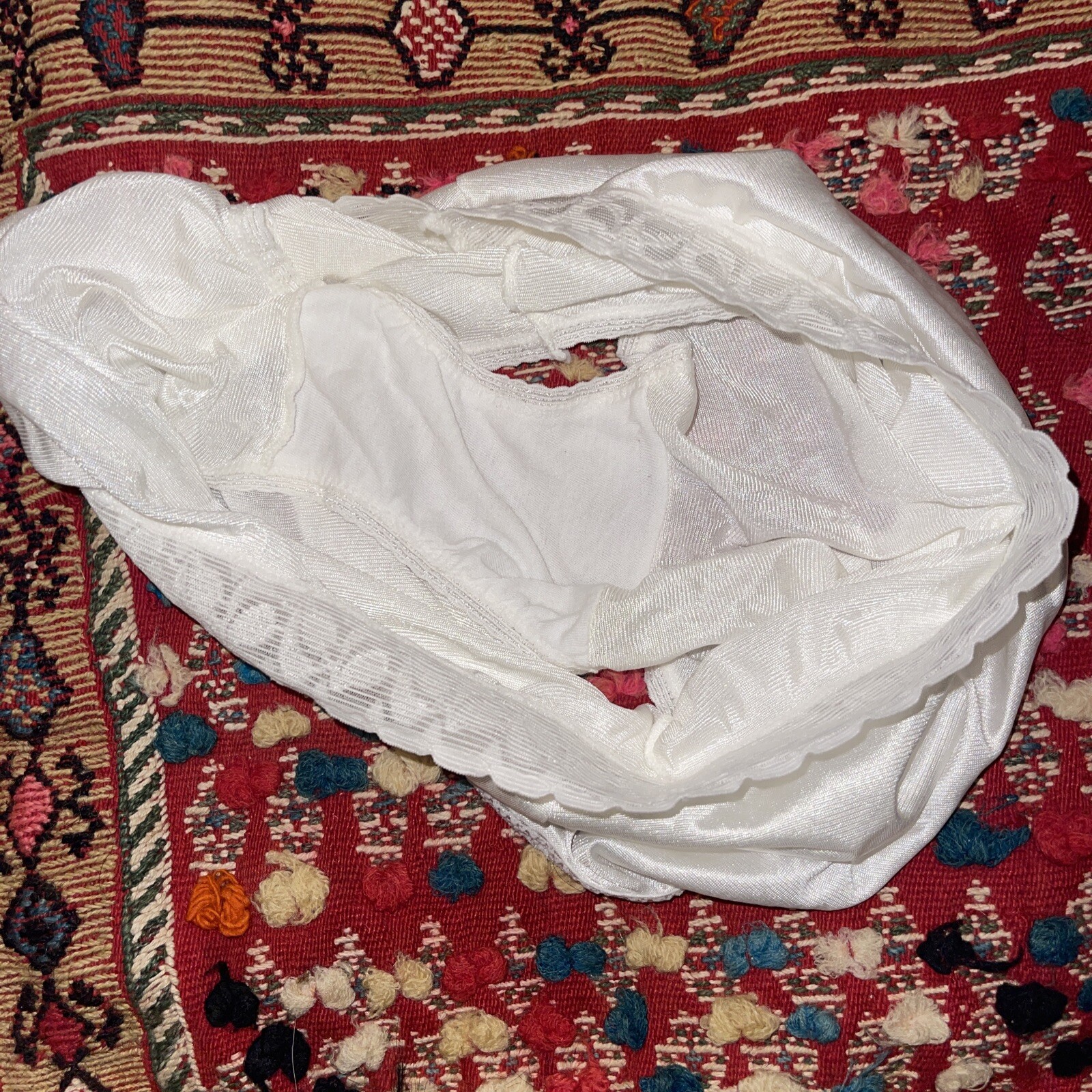 Vintage Ashley Taylor Nylon Granny Sissy Panties White Lace Second Skin L 7