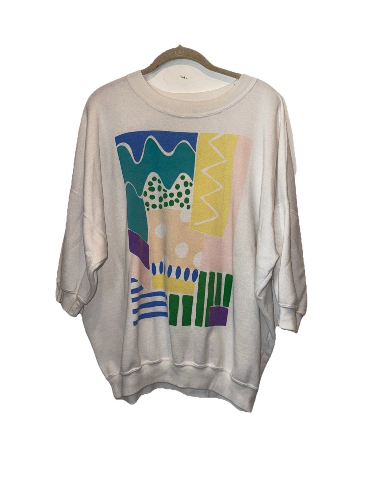 Vintage Metro Sport Sweatshirt 80s 90s Abstract Geometric Size Large 3/4 Sleeve