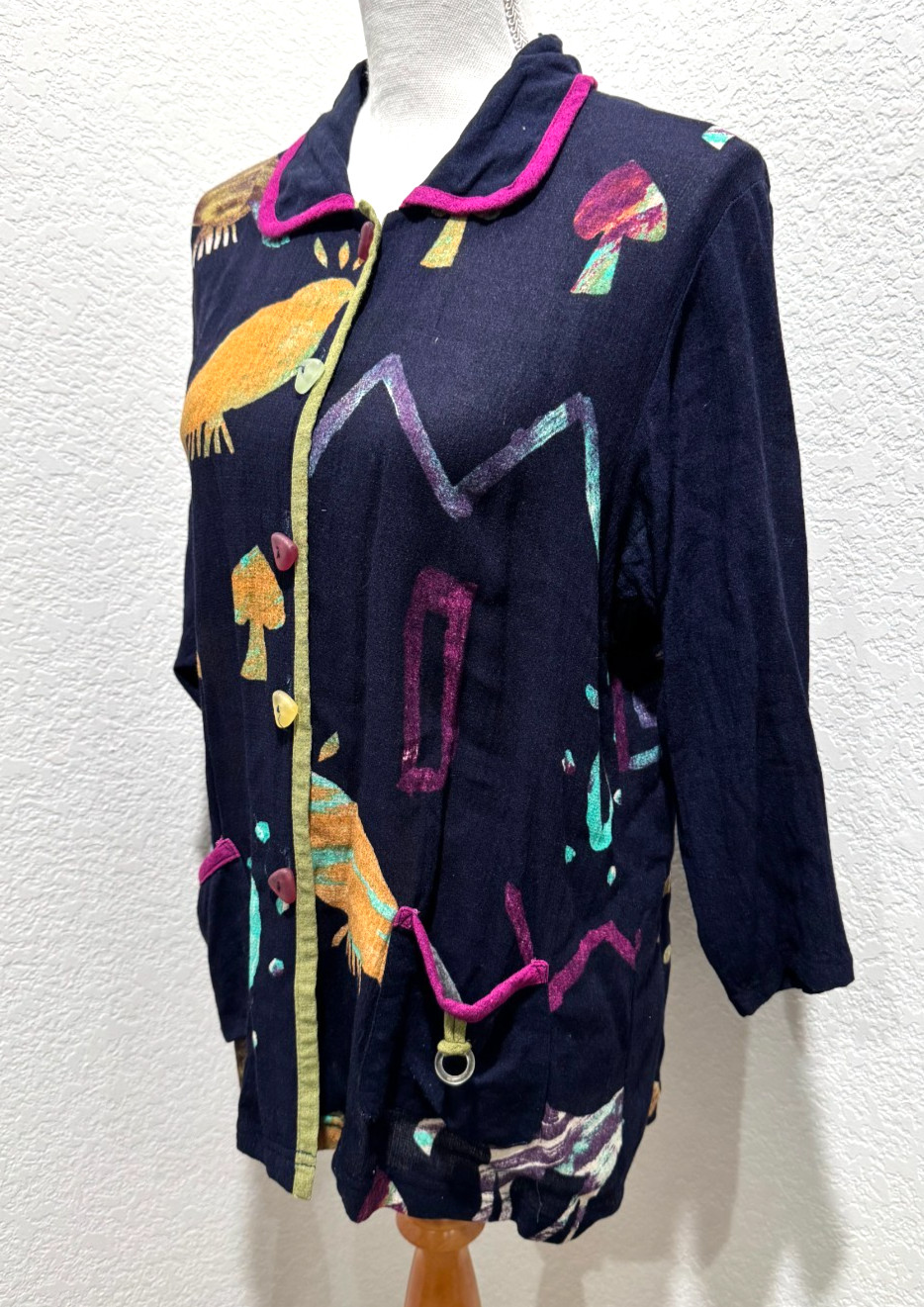 Vtg Nino Wong California Womens Sz M? Shirt Jacket Boho Art to Wear Horse Birds