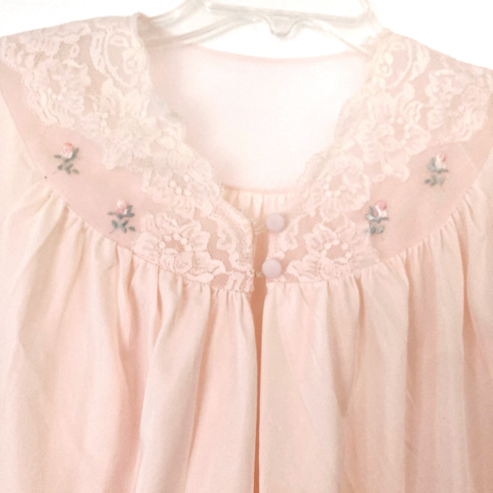 Vintage Shadowline Bed Jacket Womens M Pink Nylon Lounge Top Button Glamour