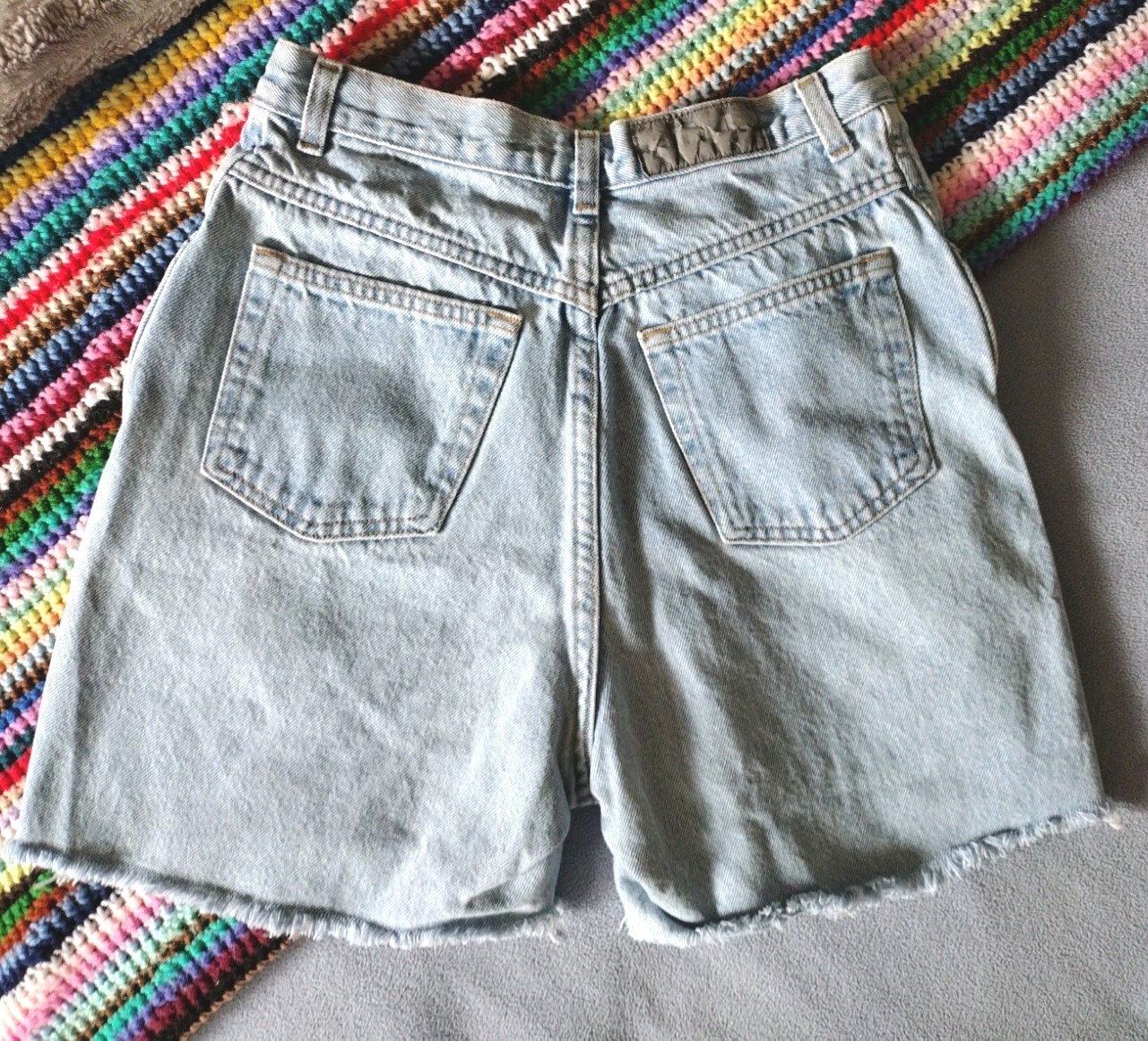 Vintage Gitano 100% Cotton Denim 5 Pkt High Waist Frayed Hem Jean Short Sz 10 GB