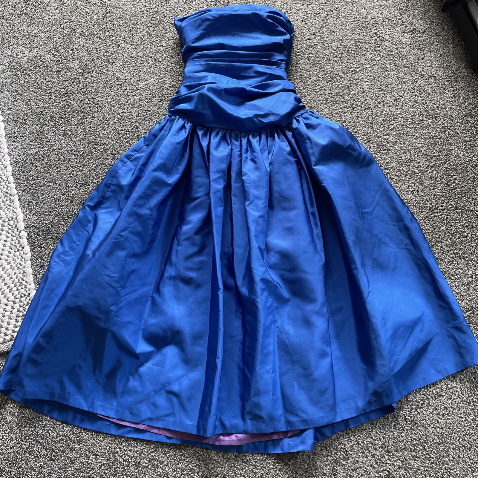 Vintage Blue Strapless Prom Dress Cocktail Party Formal Ruched Bodice 80s/90s
