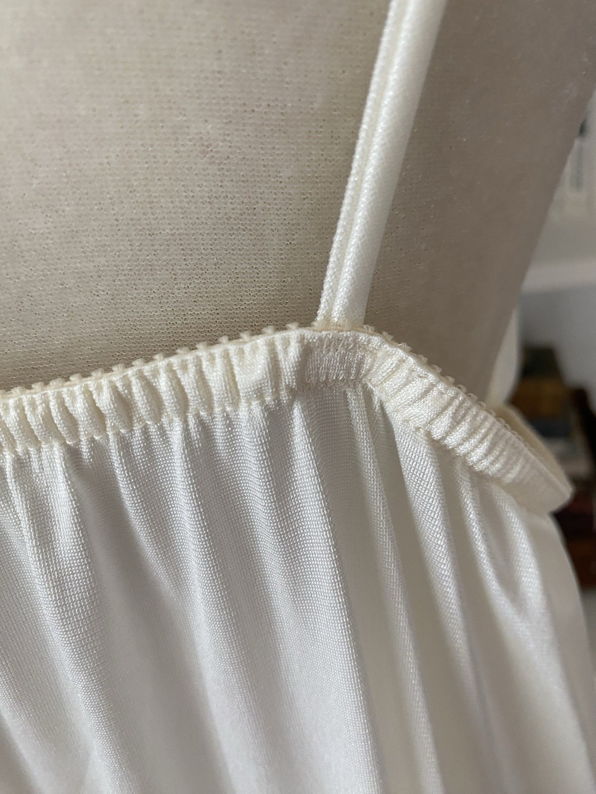 60s Lorraine Nylon Nightgown Spaghetti Strap Cream Ivory Nylon USA V Neck