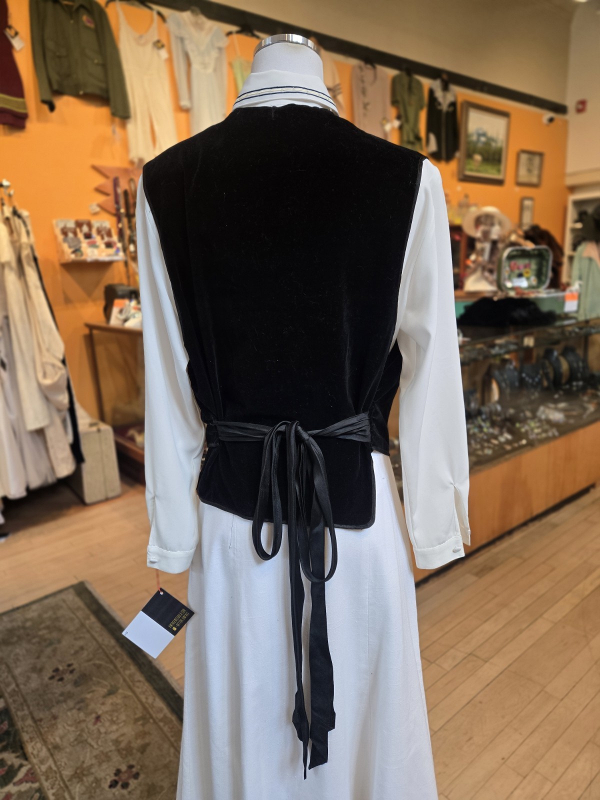 Antique 1800s Authentic Victorian Vest Black Velveteen Waist Coat With Ties