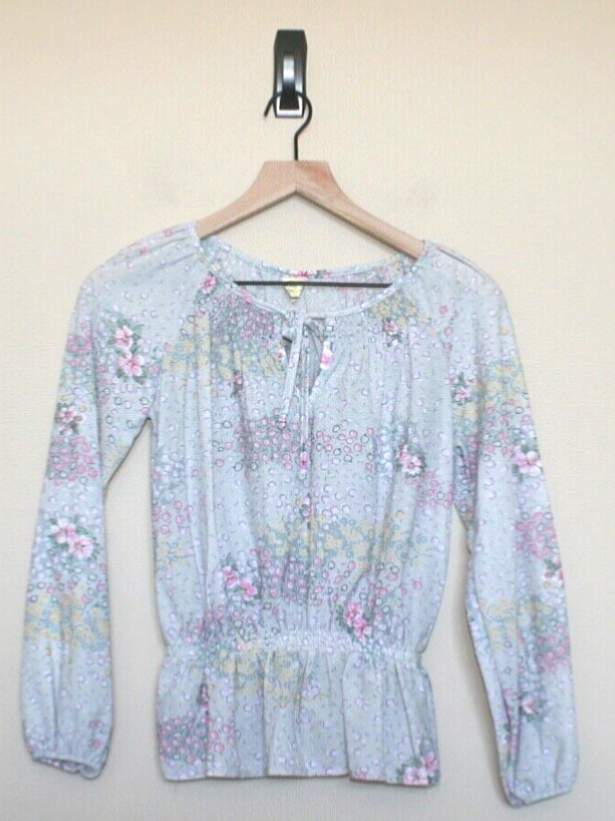 Vintage Top Blouse Shirt Floral Print 1960s 1970s Smocked Size Small 4 6