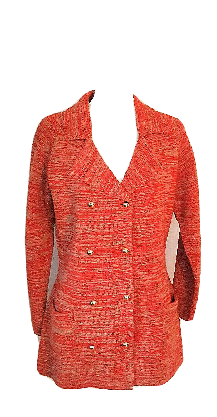 Vtg. 70&rsquo;s Full Fashioned Heavy Knit Orange Button Front Jacket Size M Pre-Owned